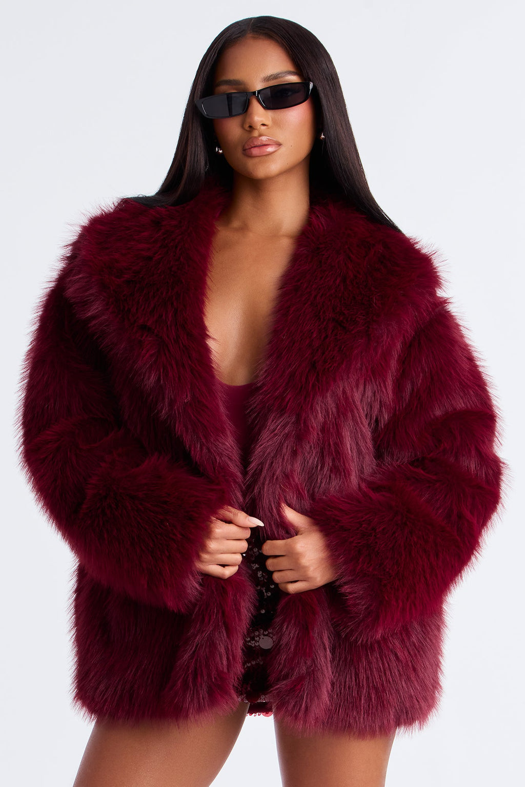 Couture Dreams Faux Fur Coat - Burgundy