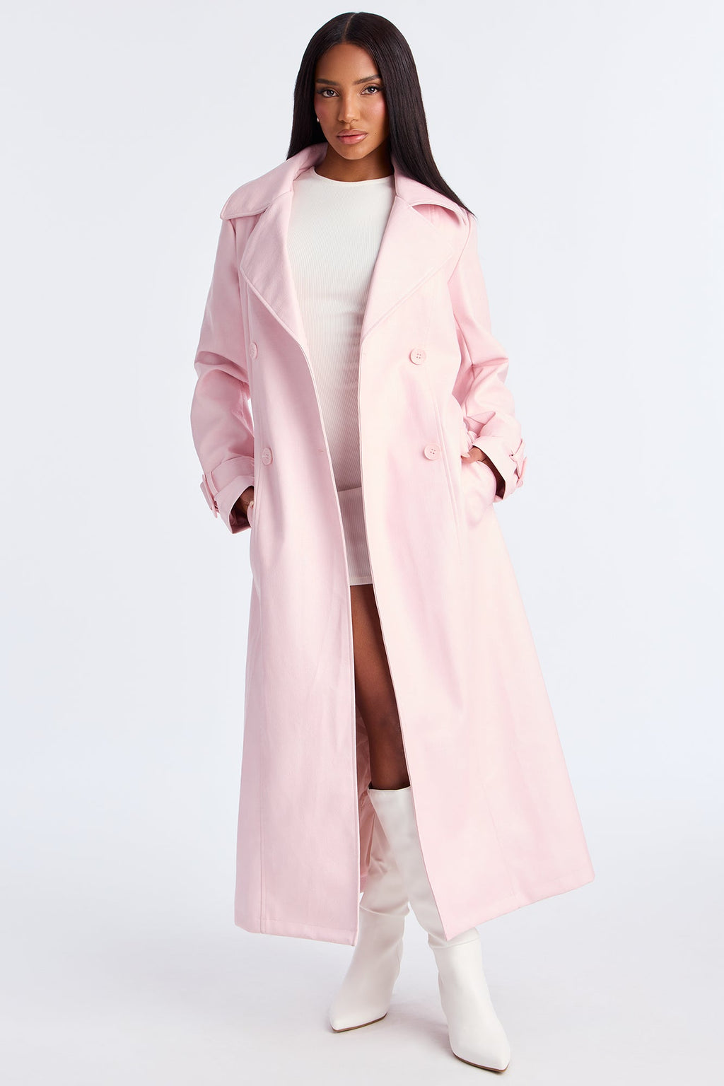 Holland Croc Embossed Trench Coat - Pink