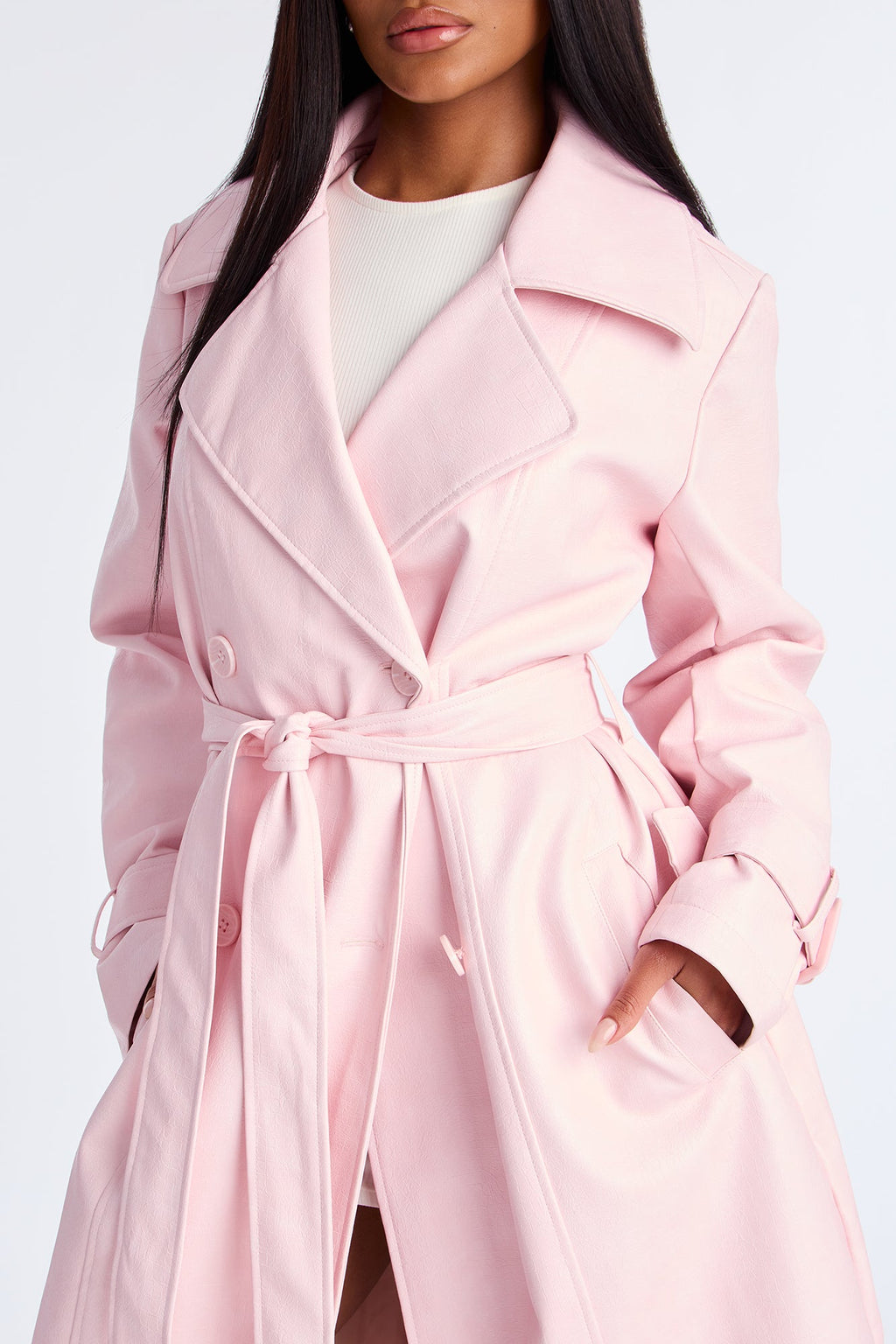 Holland Croc Embossed Trench Coat - Pink