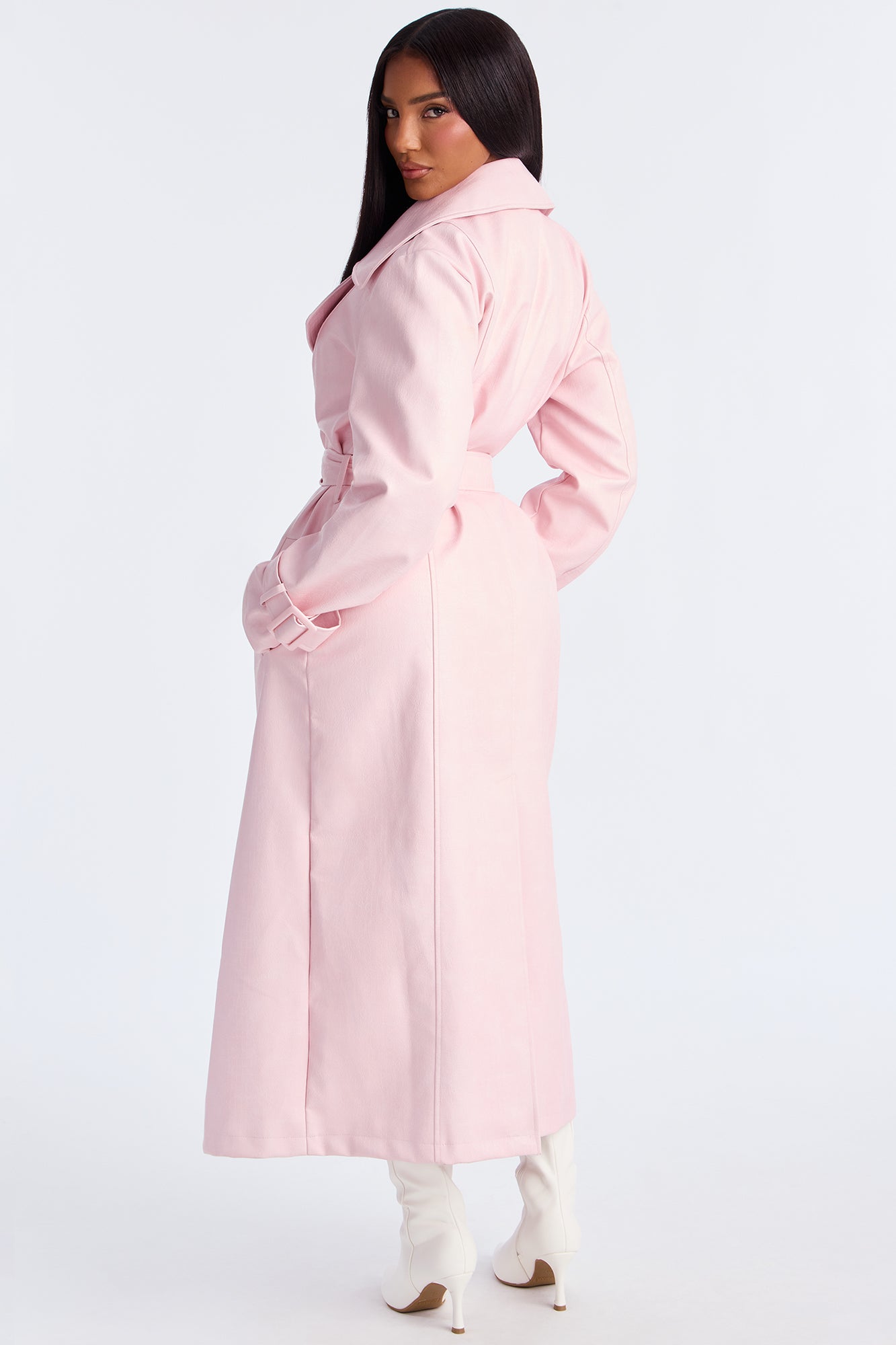 Holland Croc Embossed Trench Coat - Pink