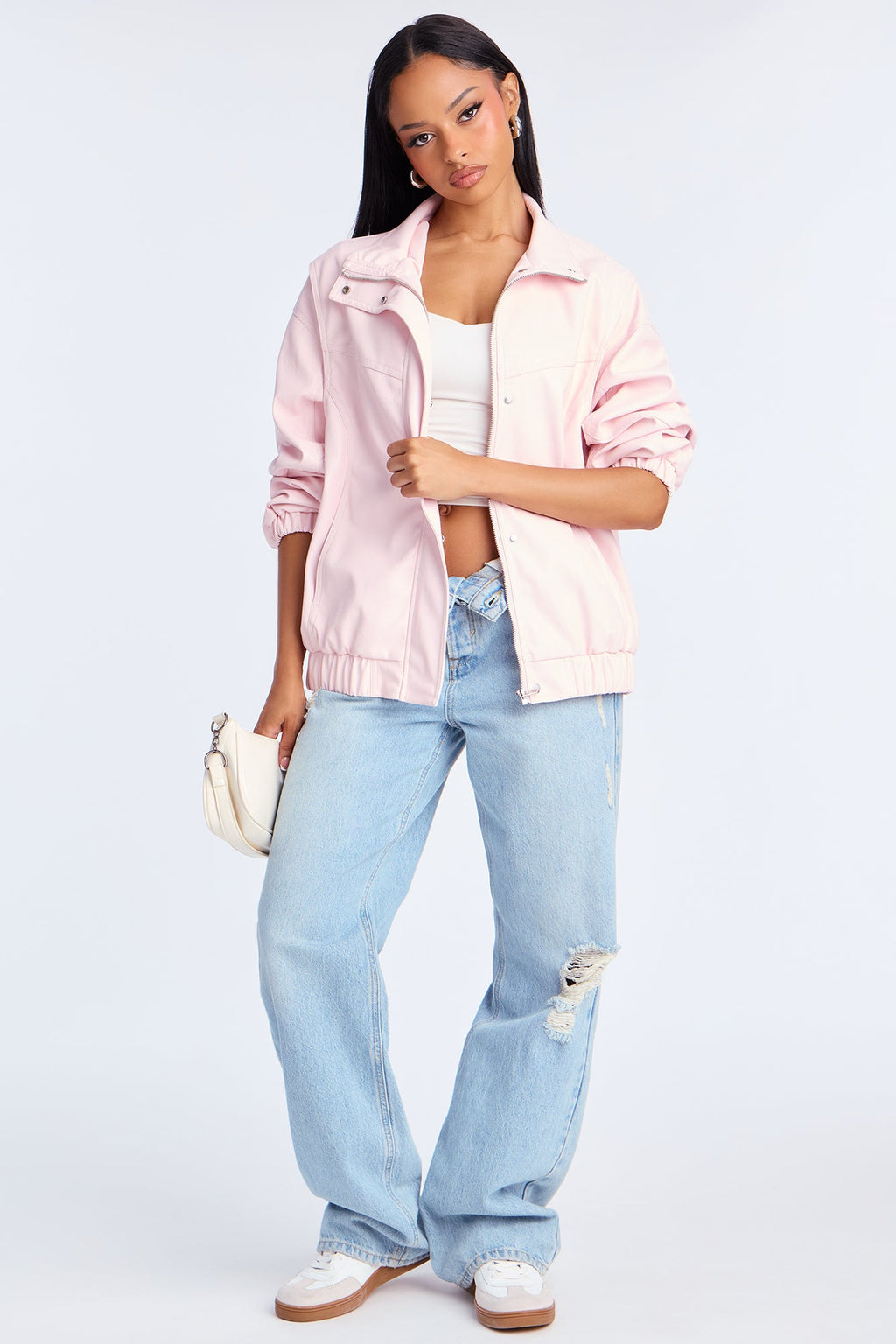 Stella Faux Leather Bomber Jacket - Pink