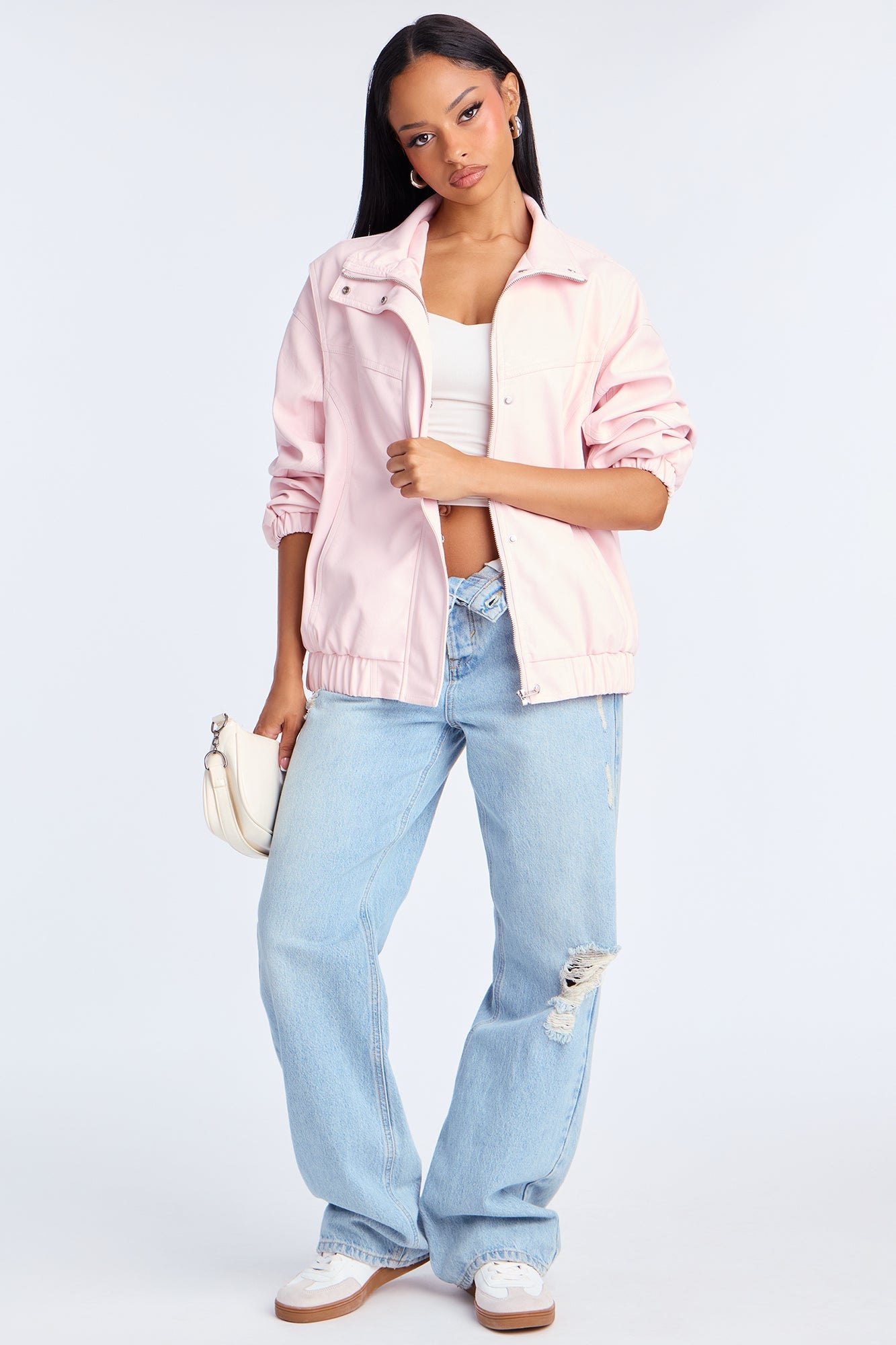Stella Faux Leather Bomber Jacket - Pink