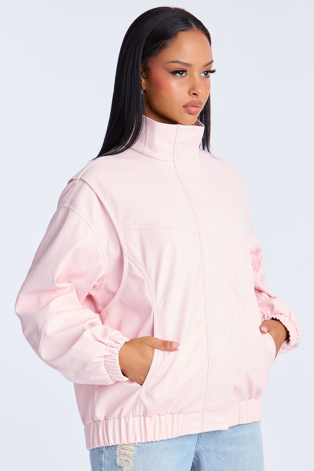 Stella Faux Leather Bomber Jacket - Pink