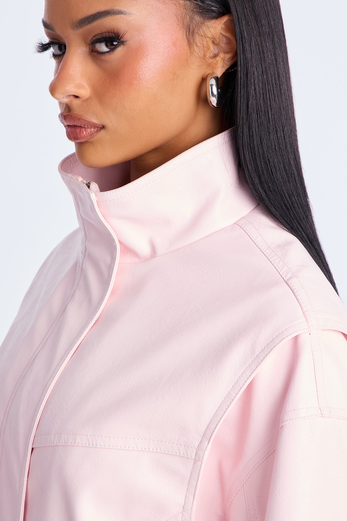 Stella Faux Leather Bomber Jacket - Pink