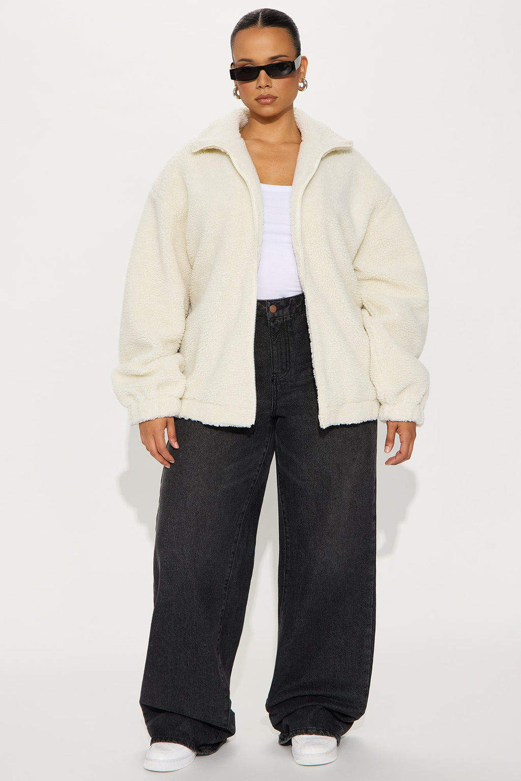 Amour Zip Up Sherpa Jacket - Cream/combo