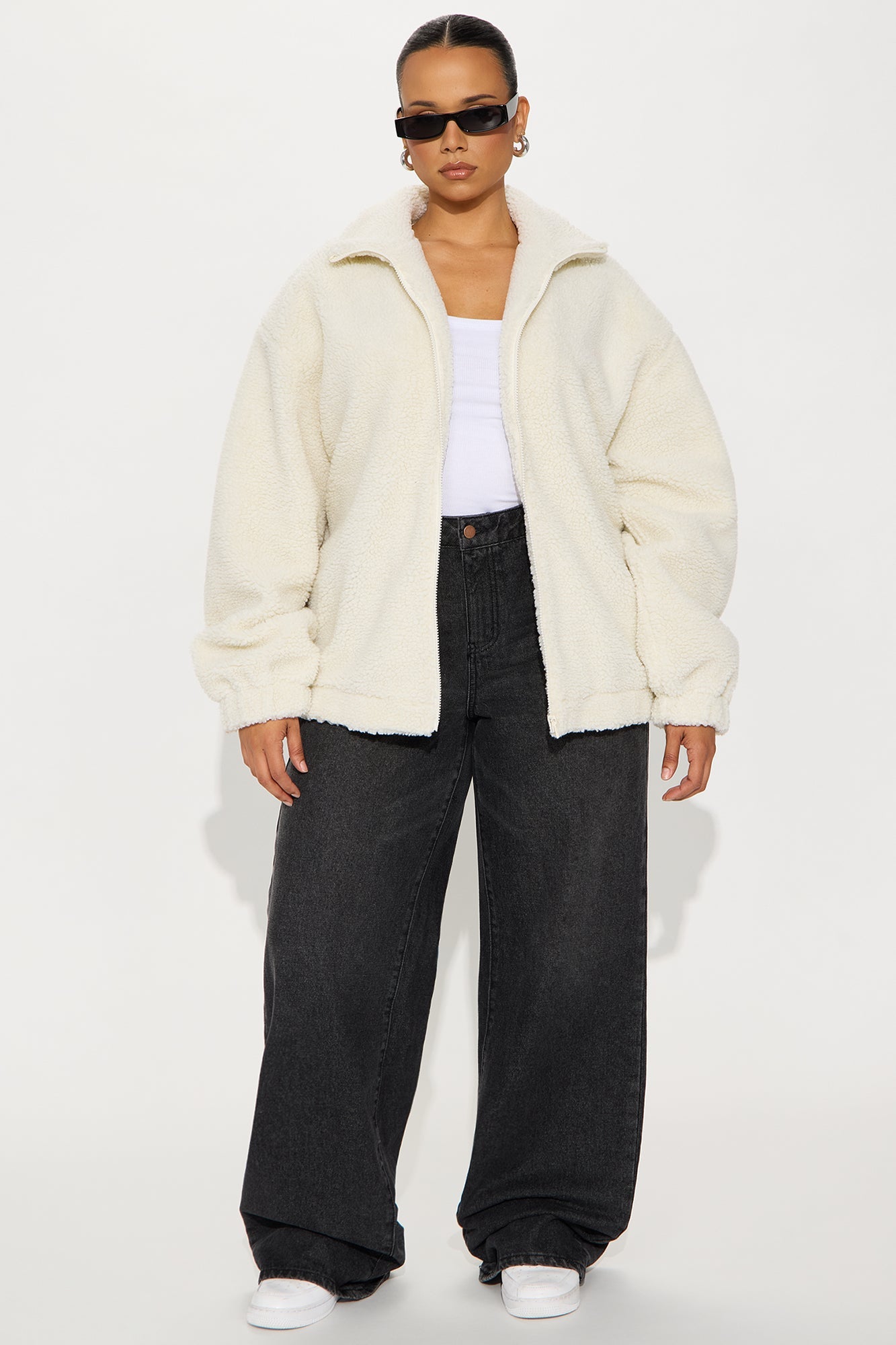 Amour Zip Up Sherpa Jacket - Cream/combo