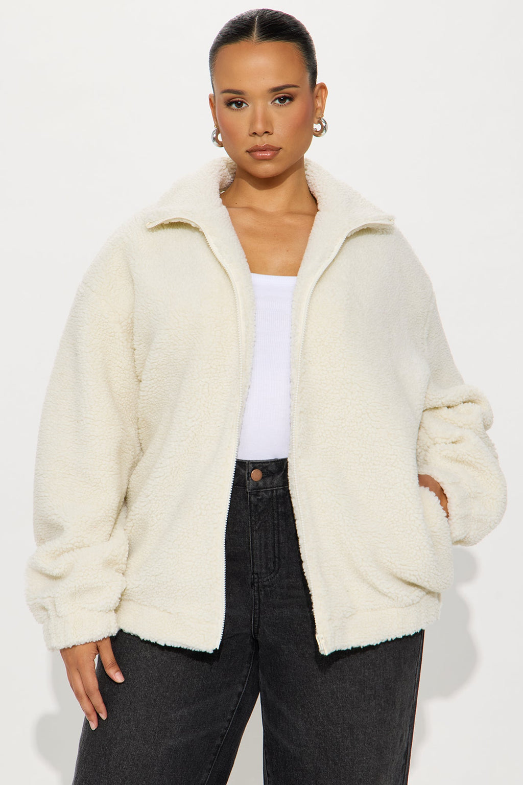 Amour Zip Up Sherpa Jacket - Cream/combo