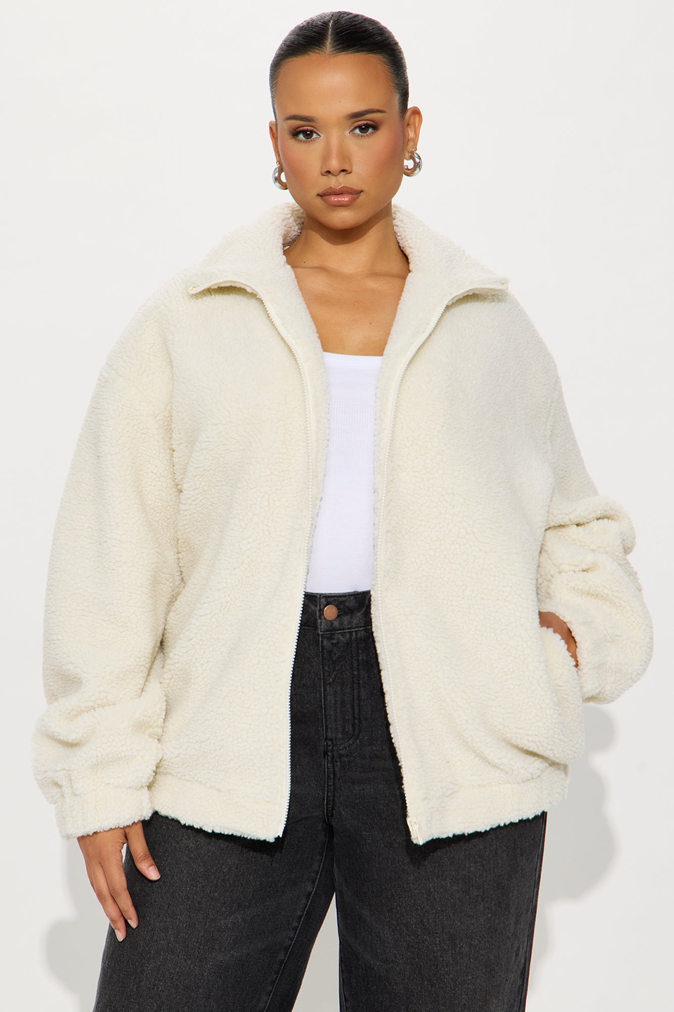 Amour Zip Up Sherpa Jacket - Cream/combo