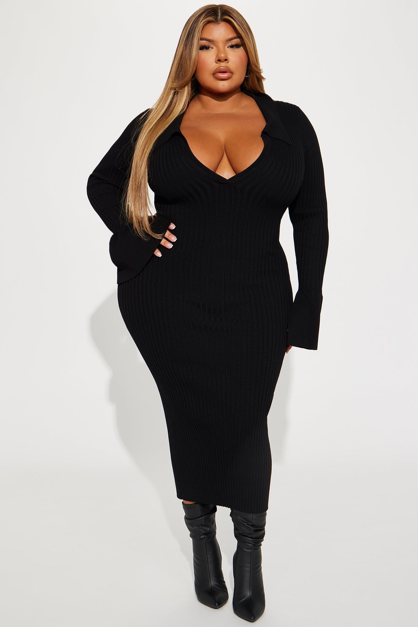 Fallon Sweater Midi Dress - Black
