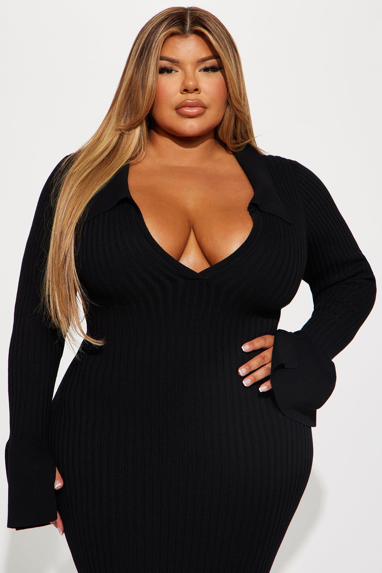 Fallon Sweater Midi Dress - Black