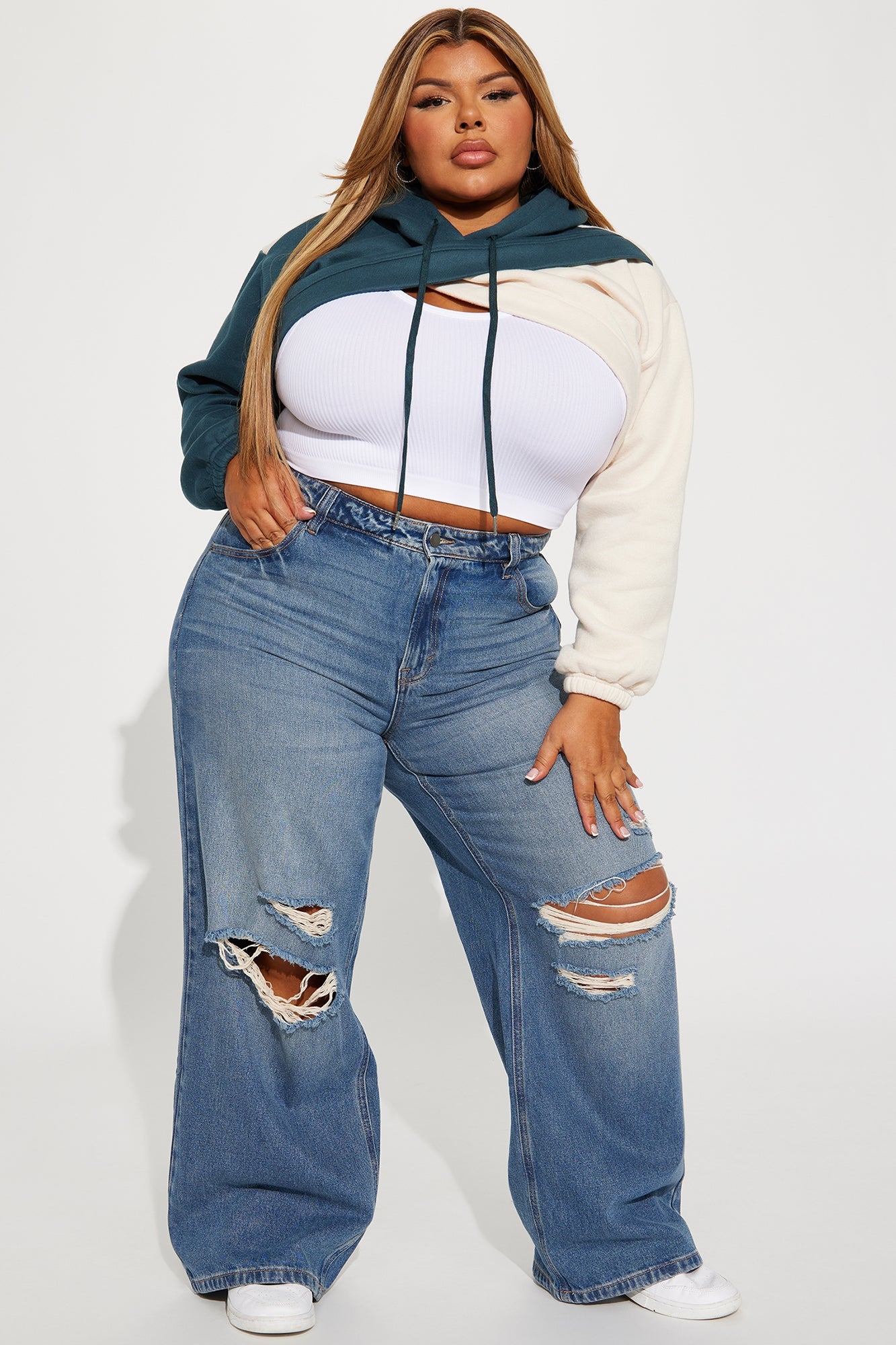 Chill Babe Cropped Lounge Hoodie - Hunter
