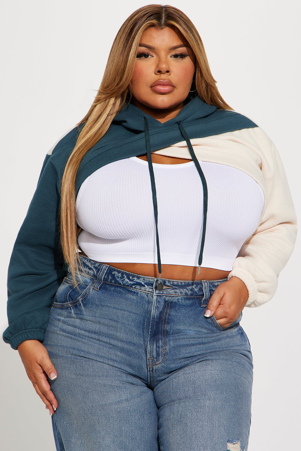 Chill Babe Cropped Lounge Hoodie - Hunter