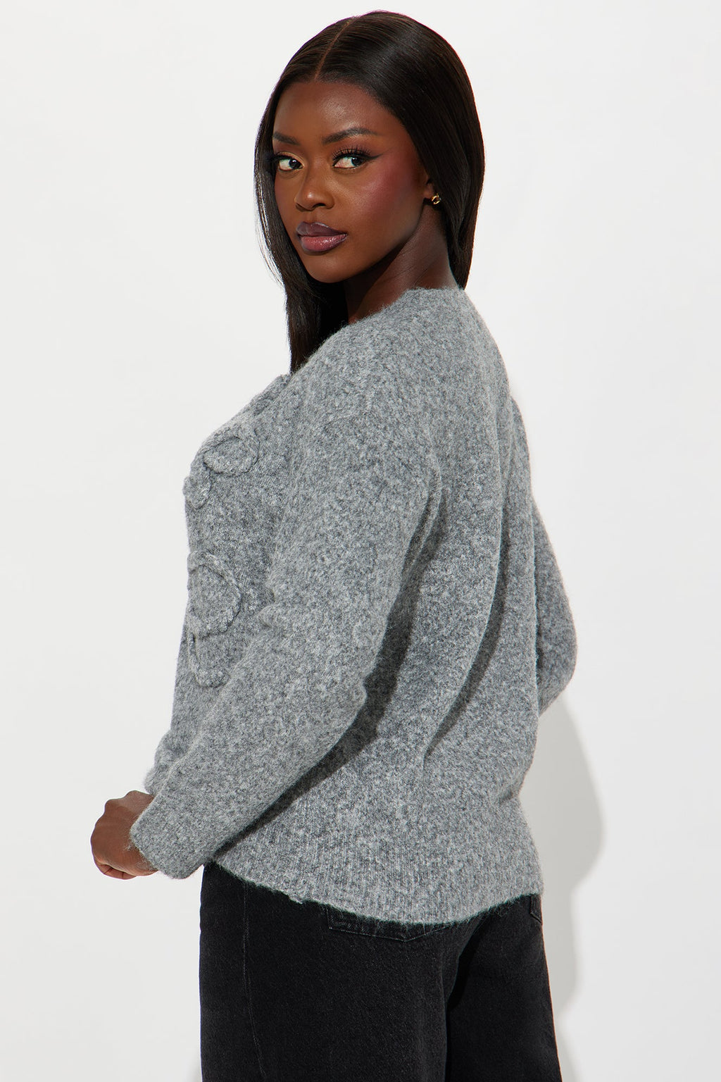 Maple Embroidered Sweater - Grey