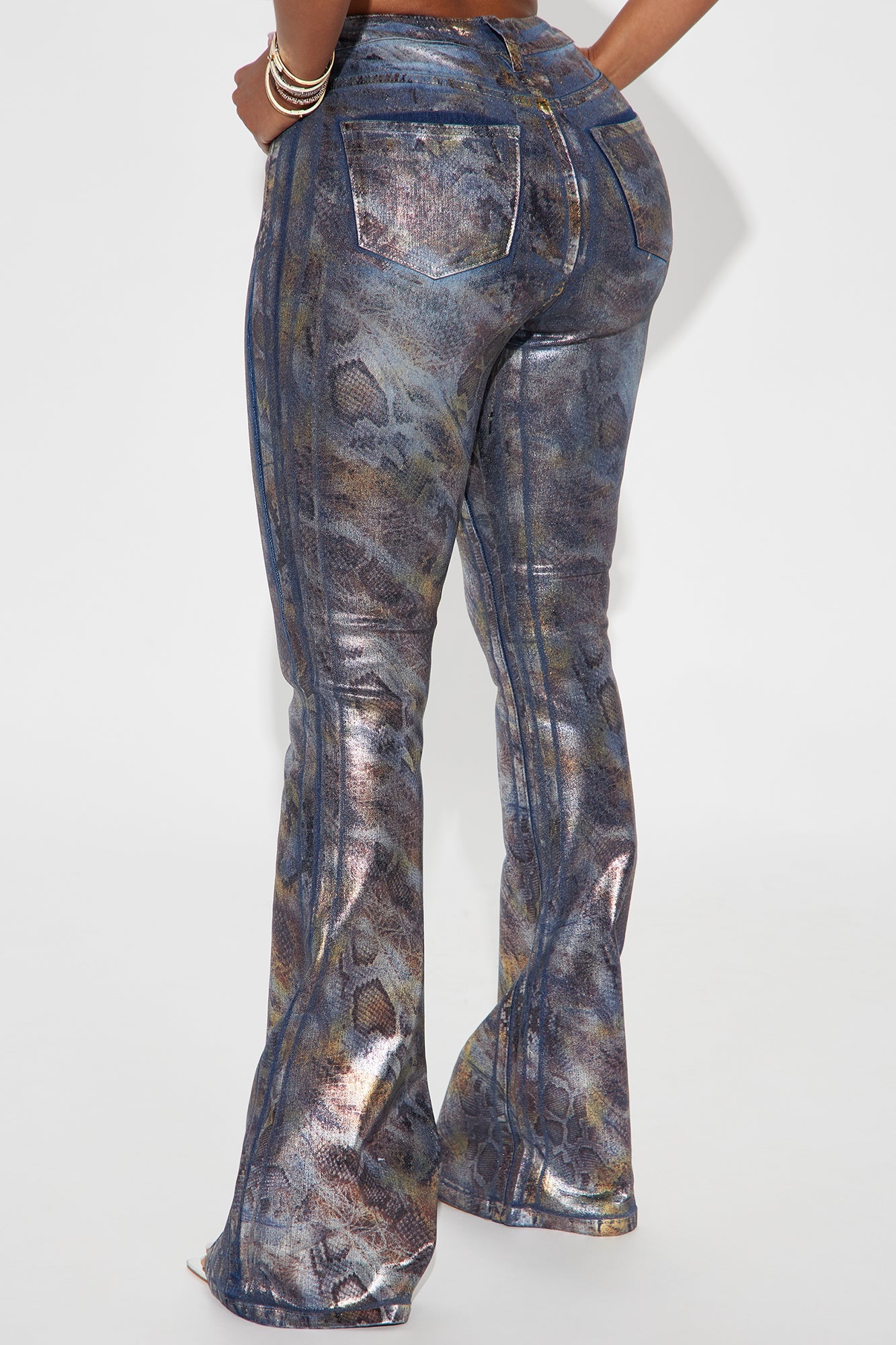 Sneaky Games Animal Print Foil Flare Jeans - Dark Wash