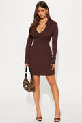Kyana Zip Sweater Mini Dress - Chocolate
