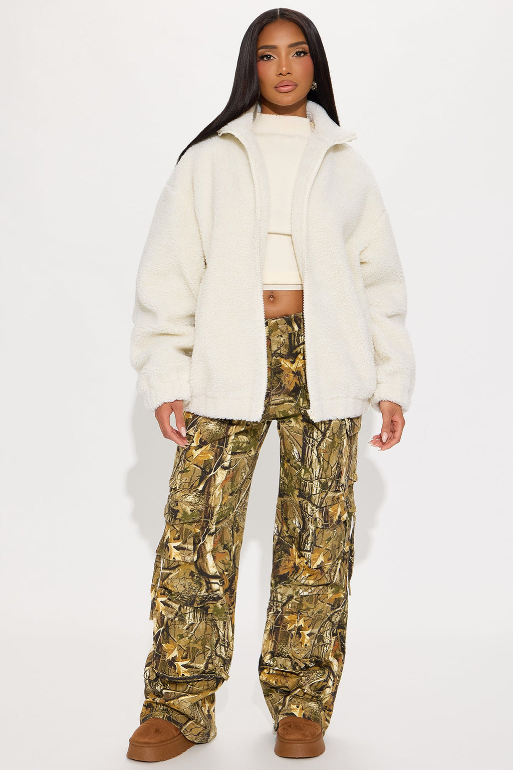 Amour Zip Up Sherpa Jacket - Cream/combo