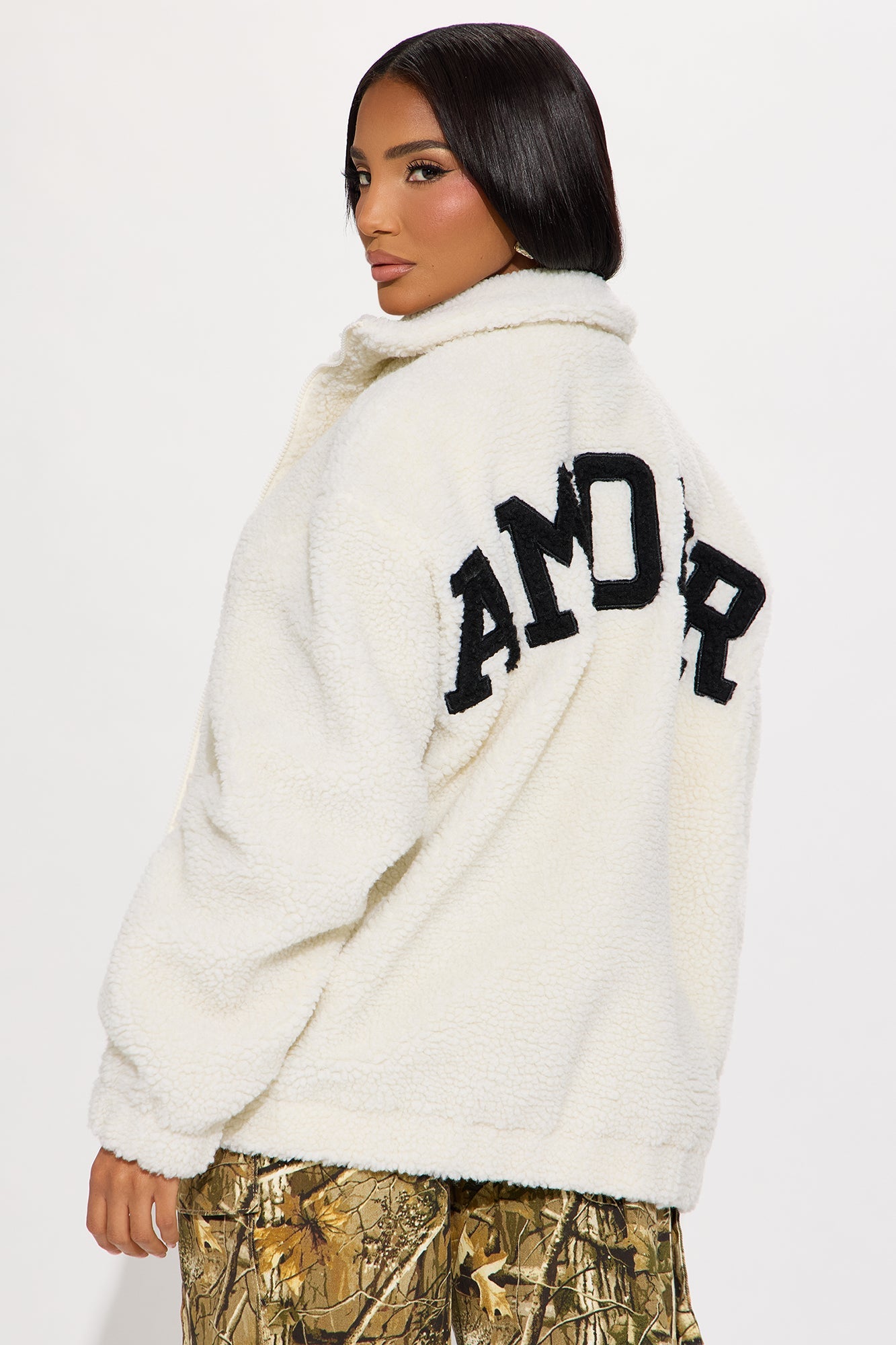 Amour Zip Up Sherpa Jacket - Cream/combo