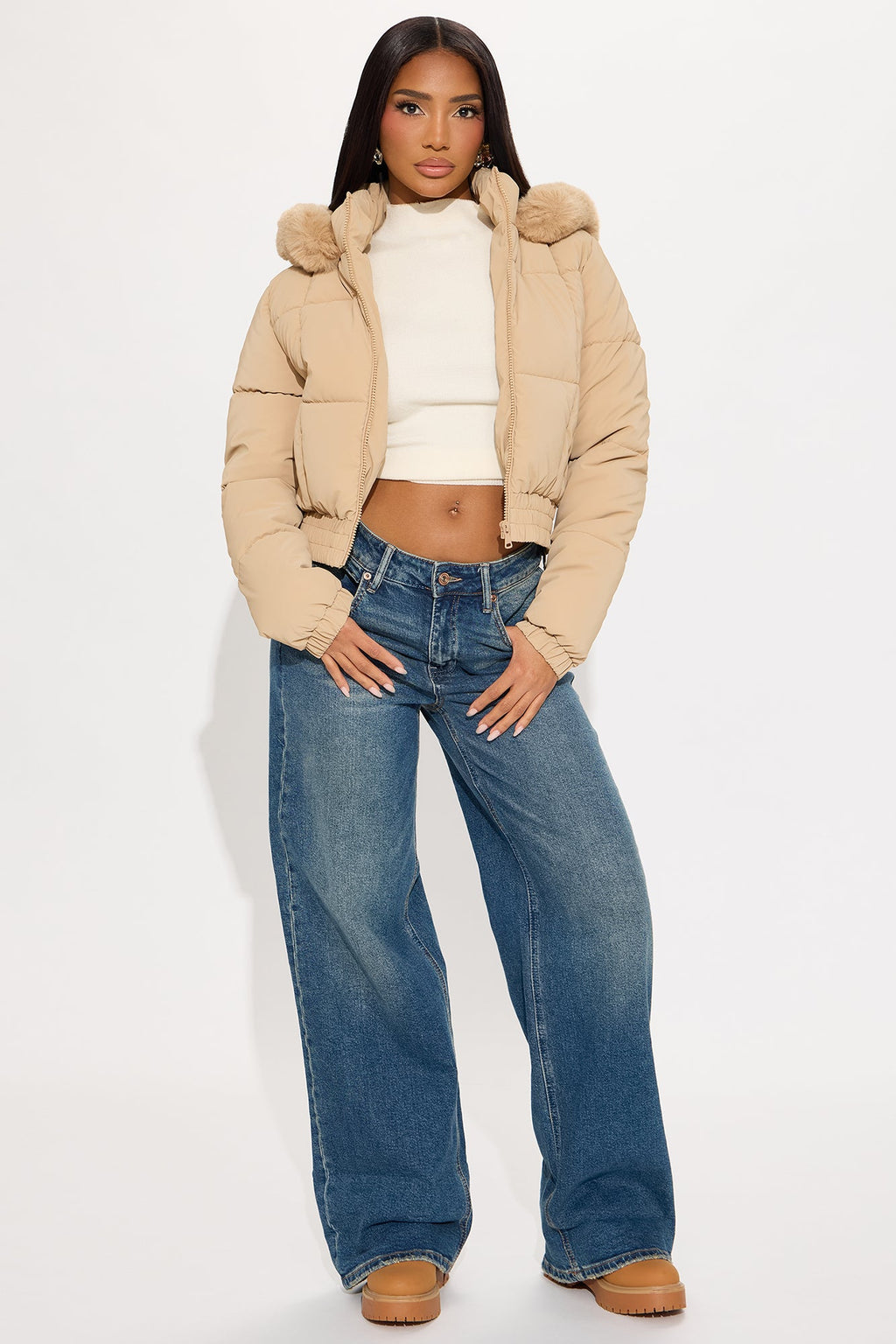 Urban Pulse Fur Hood Puffer Jacket - Khaki