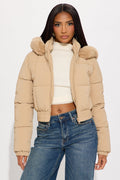 Urban Pulse Fur Hood Puffer Jacket - Khaki