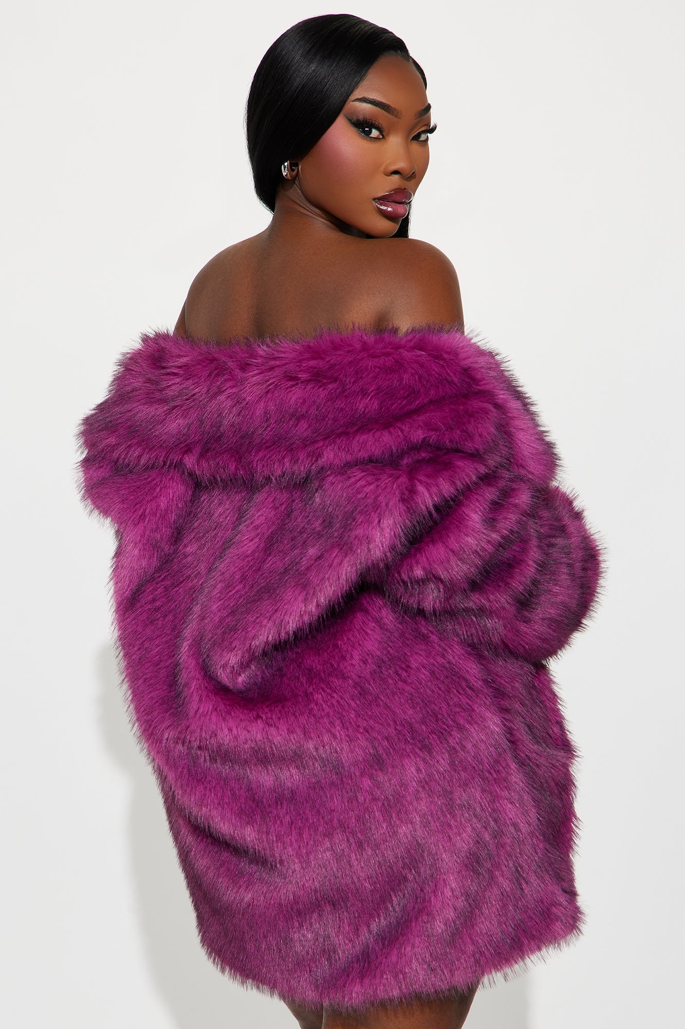 Show Off Two Toned Faux Fur Coat - Plum