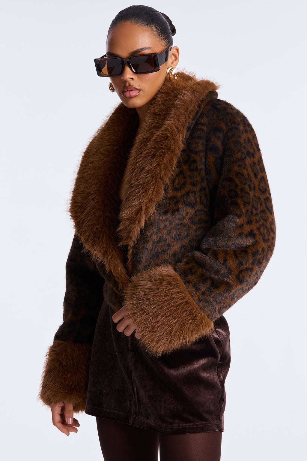 Cleo Leopard Faux Fur Coat - Brown/combo