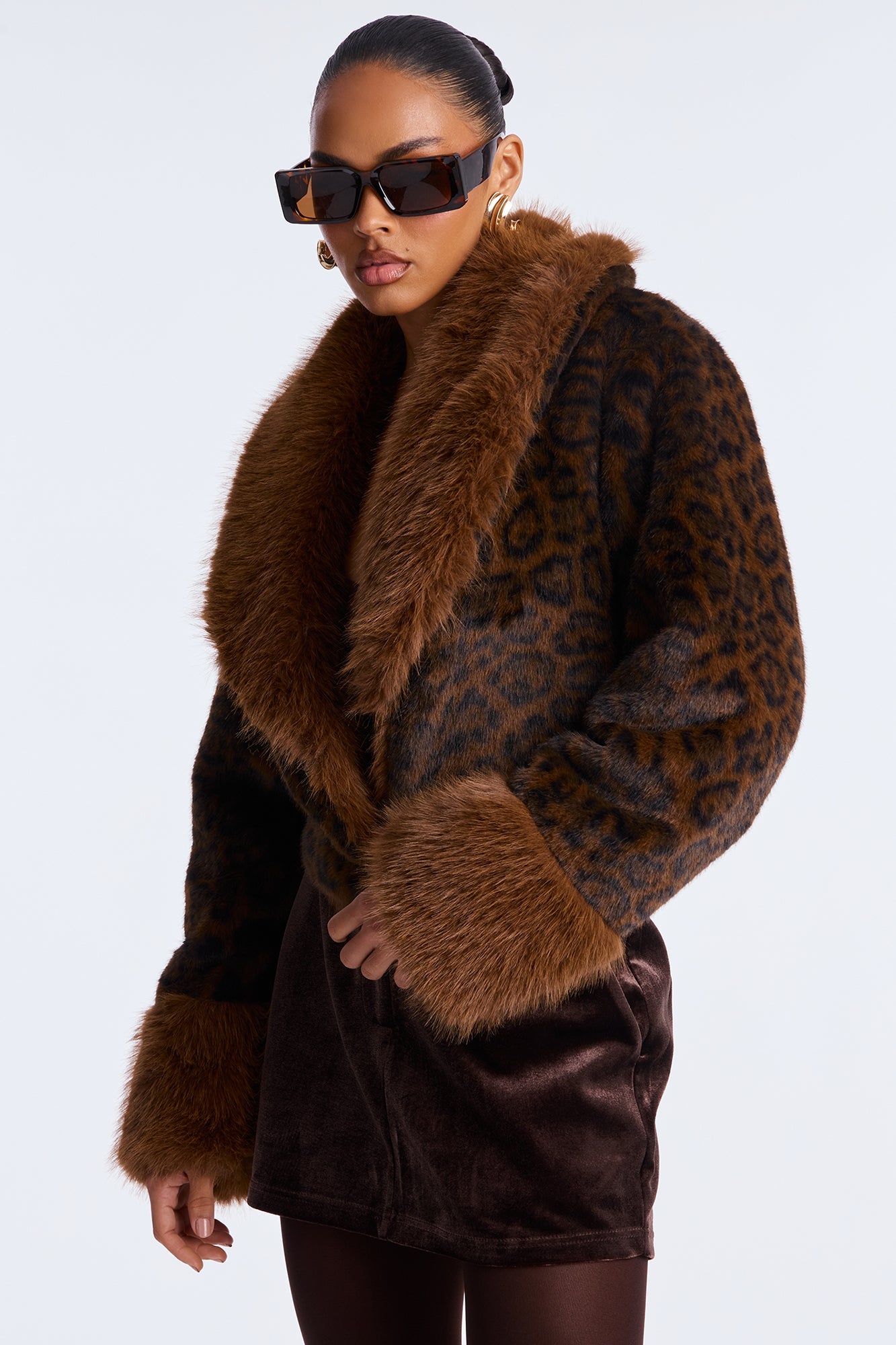 Cleo Leopard Faux Fur Coat - Brown/combo