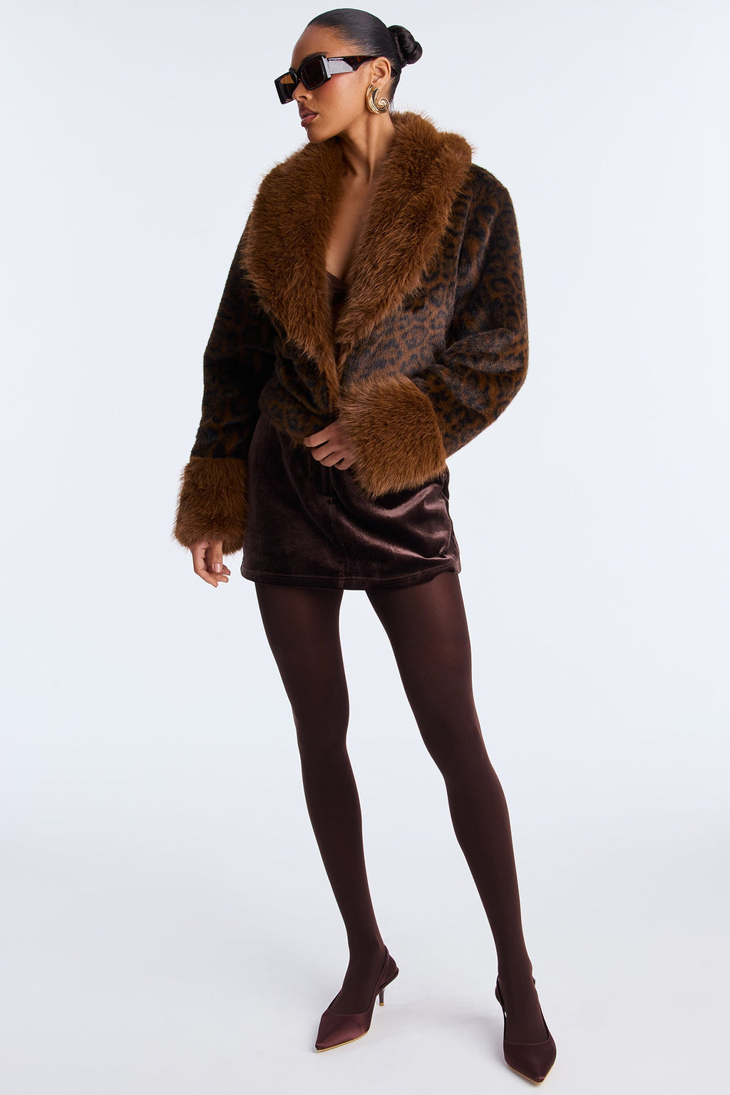 Cleo Leopard Faux Fur Coat - Brown/combo