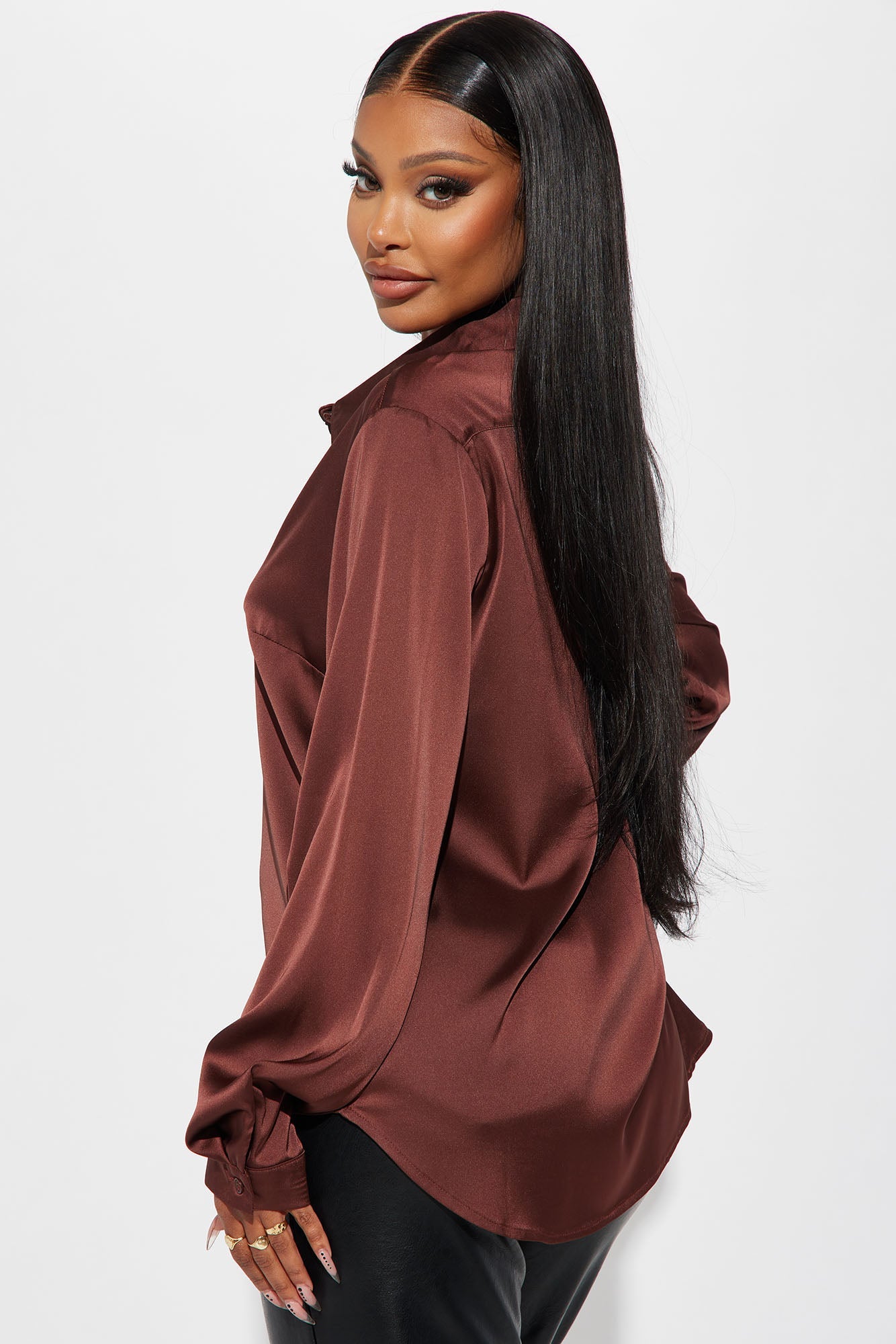 Smooth Talkin' Button Down Top - Brown