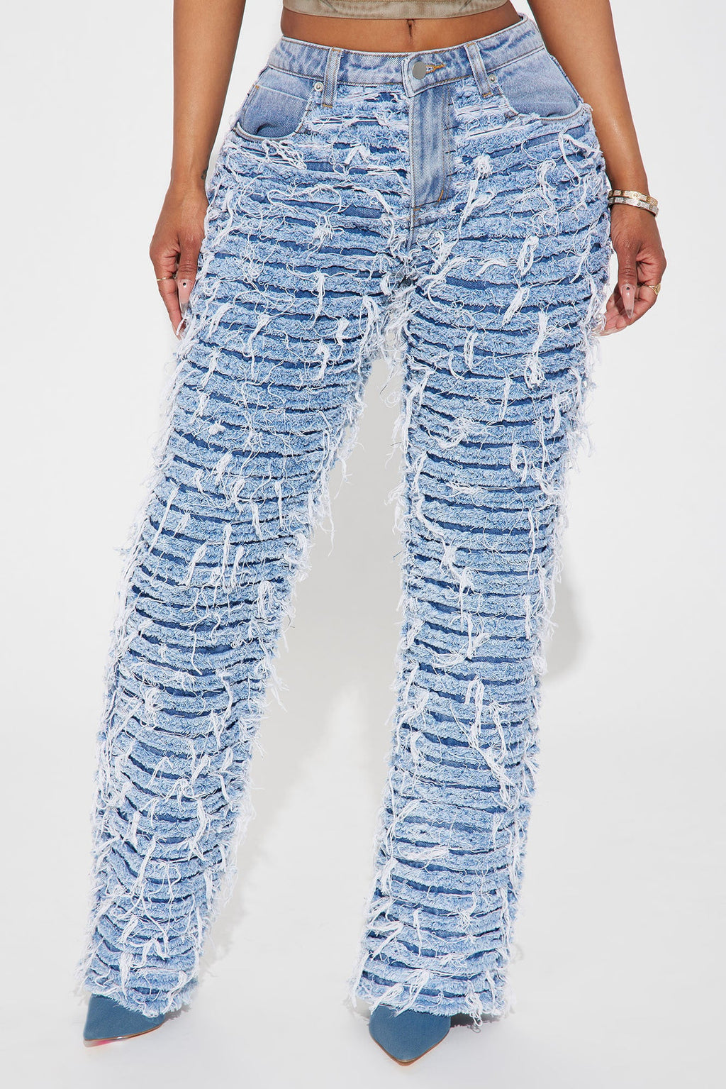 Think It Over Shredded Straight Leg Jeans - Medium Wash