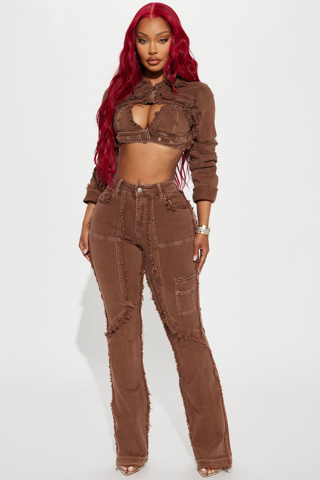 On Replay Frayed Straight Leg Jeans - Brown