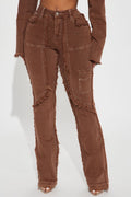 On Replay Frayed Straight Leg Jeans - Brown