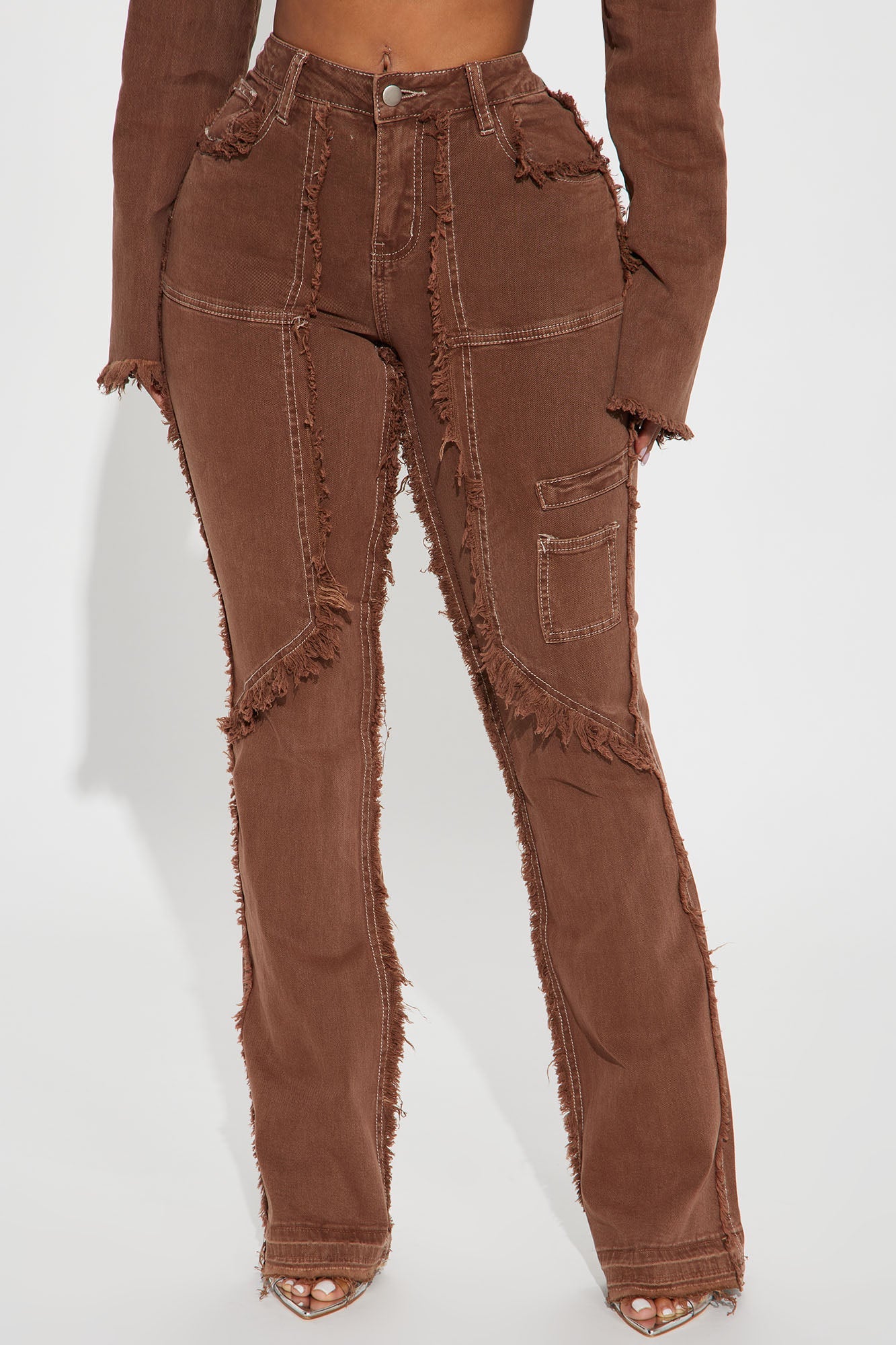 On Replay Frayed Straight Leg Jeans - Brown