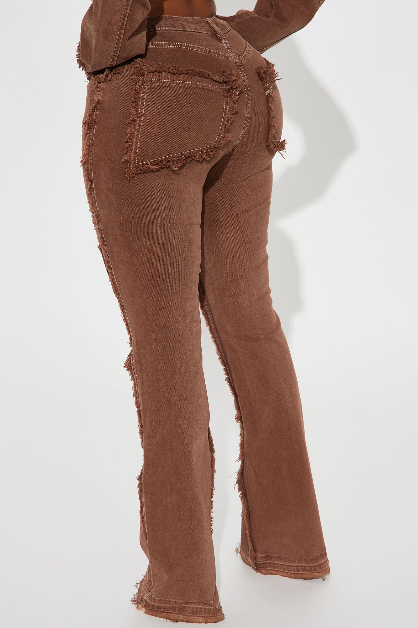 On Replay Frayed Straight Leg Jeans - Brown