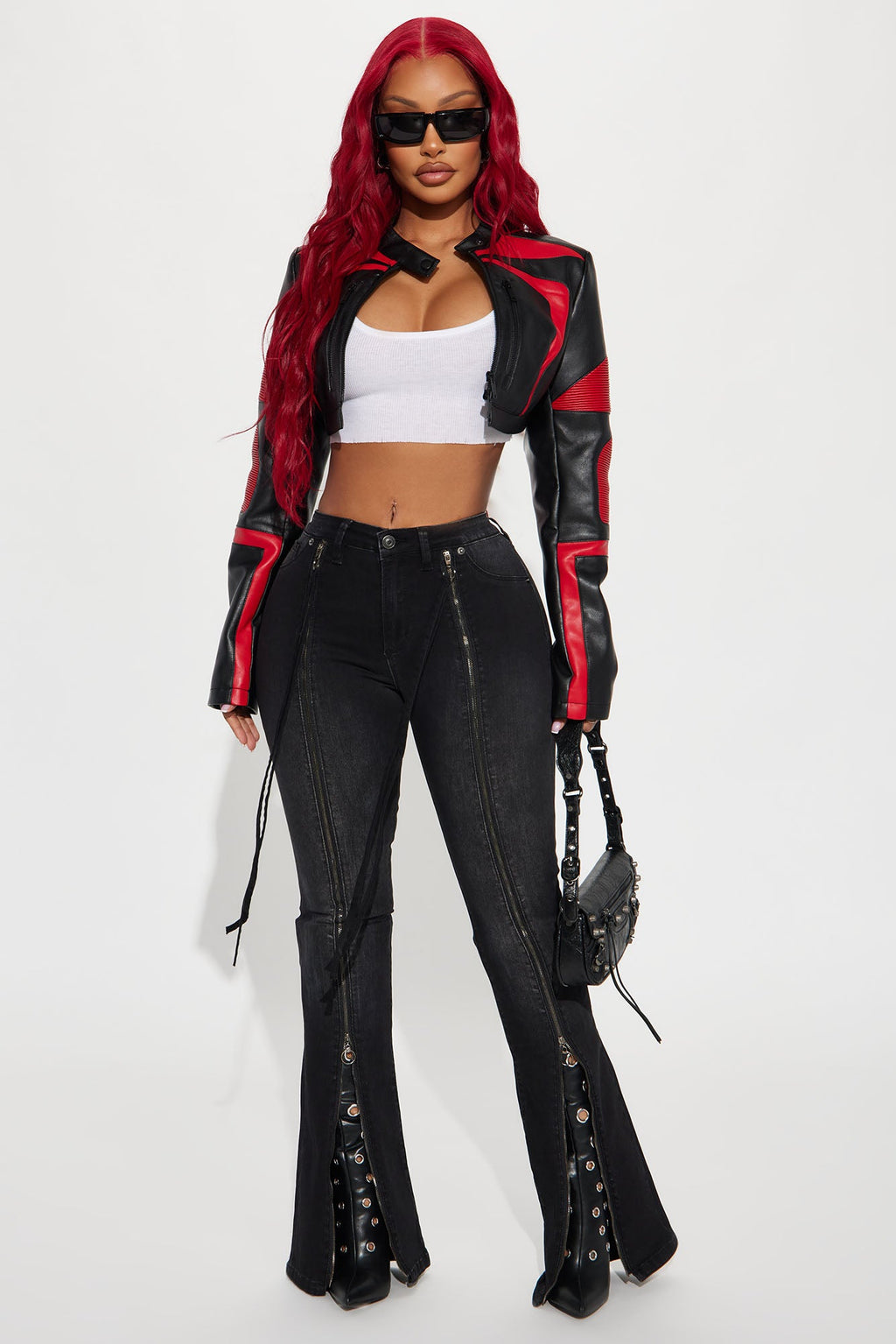 Not Like The Rest Faux Leather Moto Jacket - Black/Red