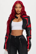 Not Like The Rest Faux Leather Moto Jacket - Black/Red