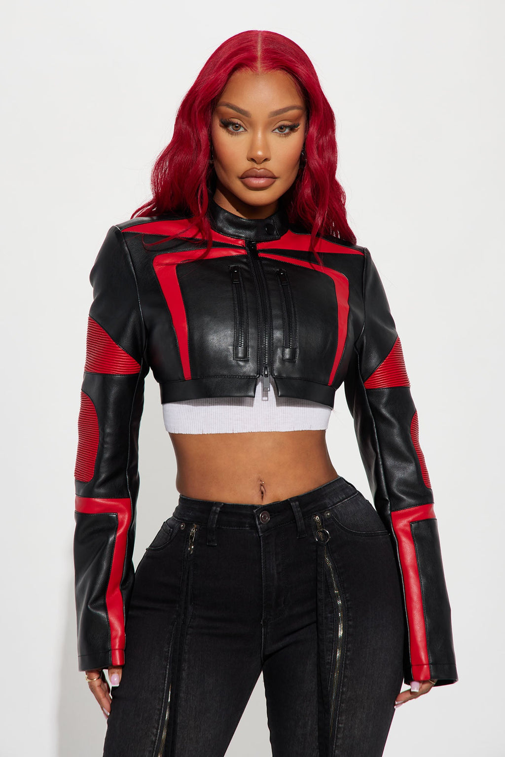 Not Like The Rest Faux Leather Moto Jacket - Black/Red