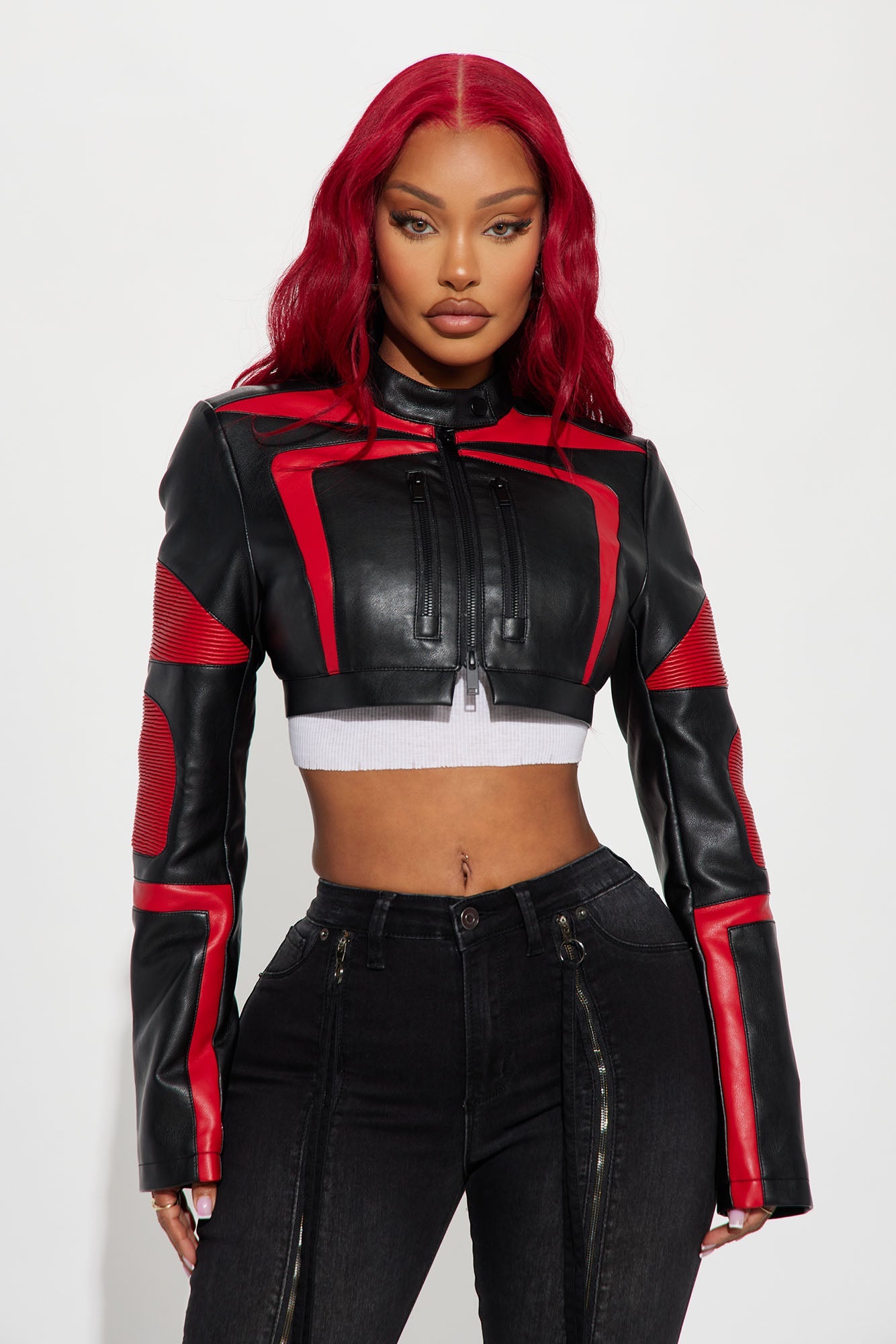 Not Like The Rest Faux Leather Moto Jacket - Black/Red
