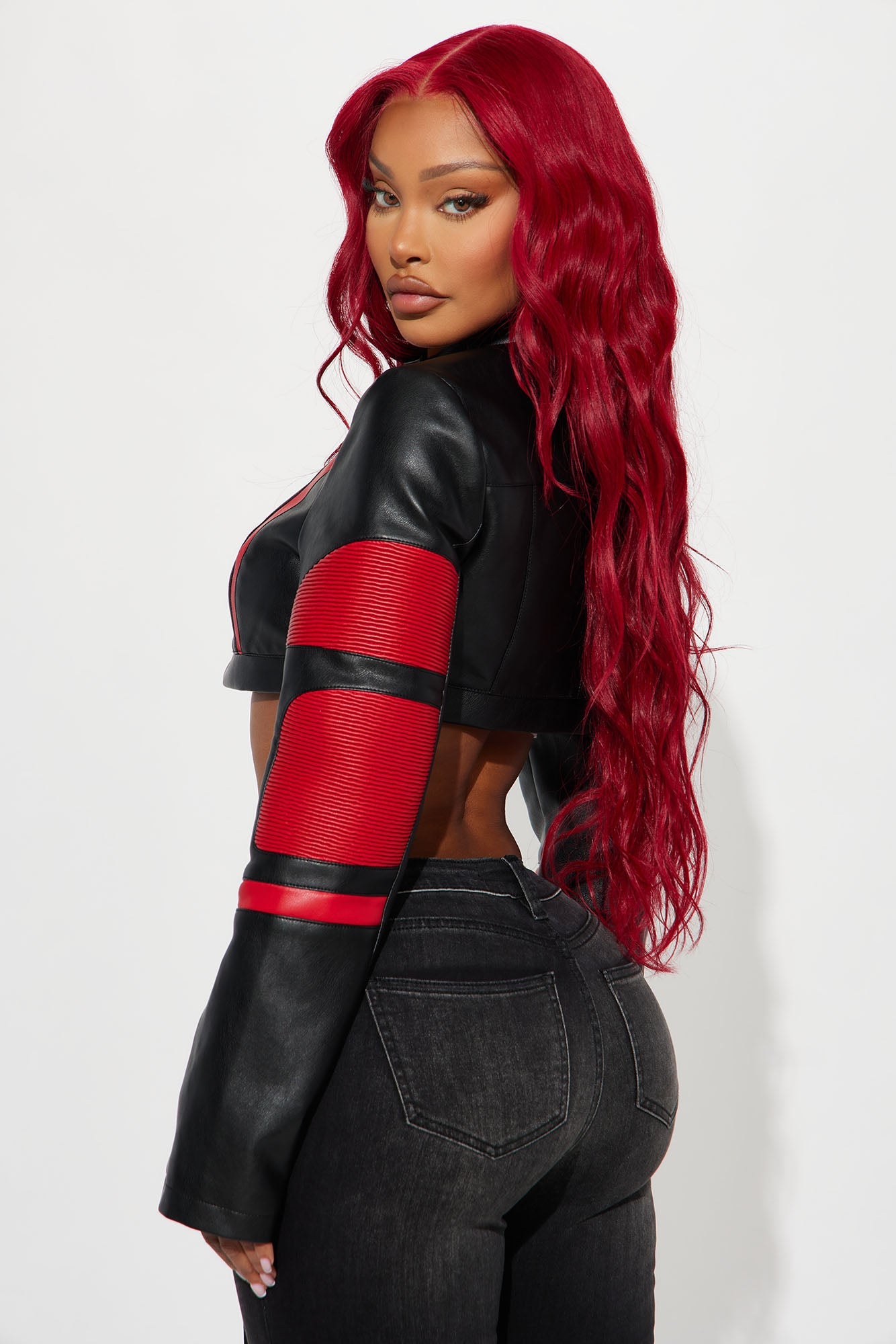 Not Like The Rest Faux Leather Moto Jacket - Black/Red