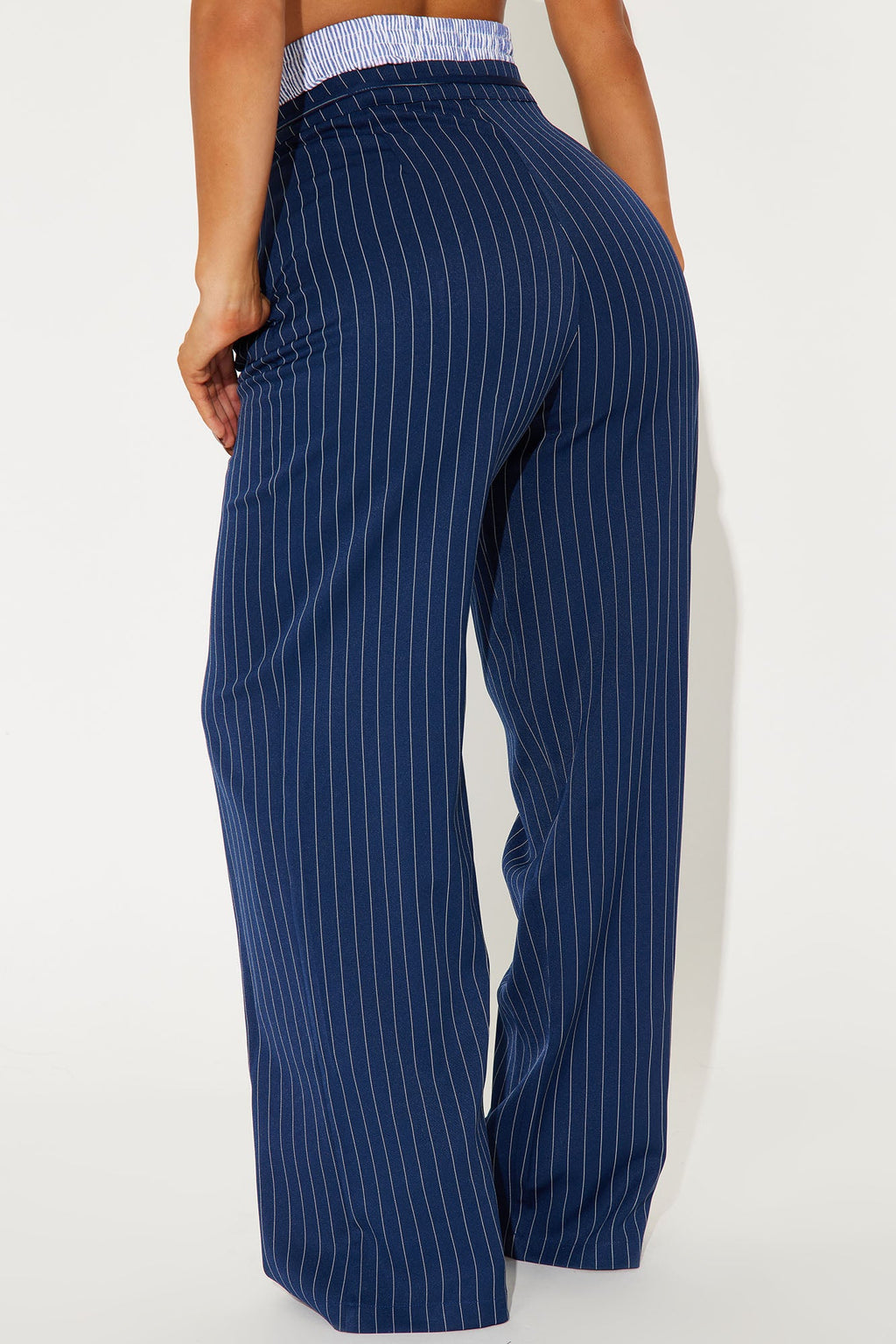 Nathalie Double Waistband Pinstripe Trouser - Navy/combo