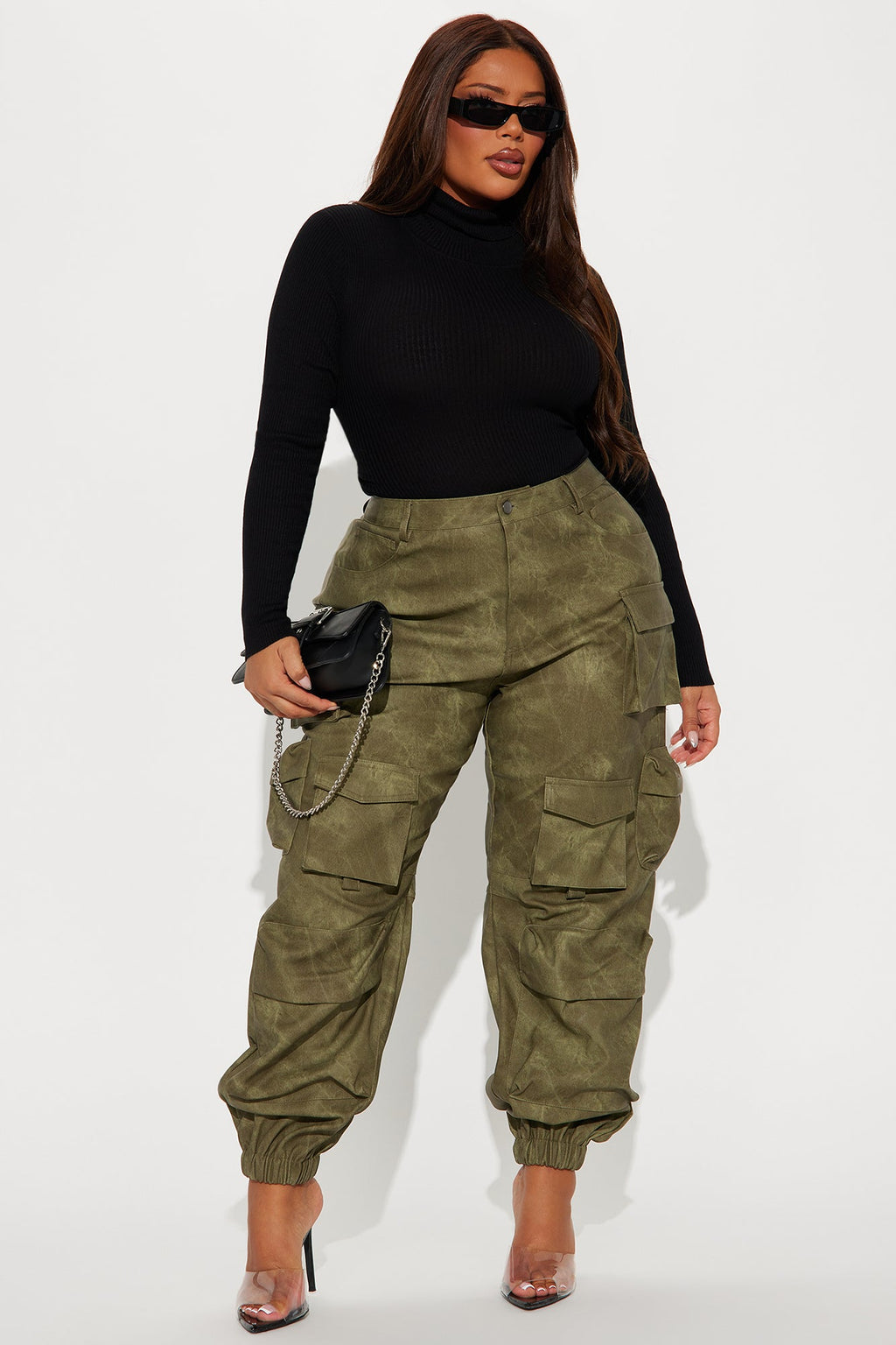 Harvey Washed Faux Leather Cargo Jogger - Olive