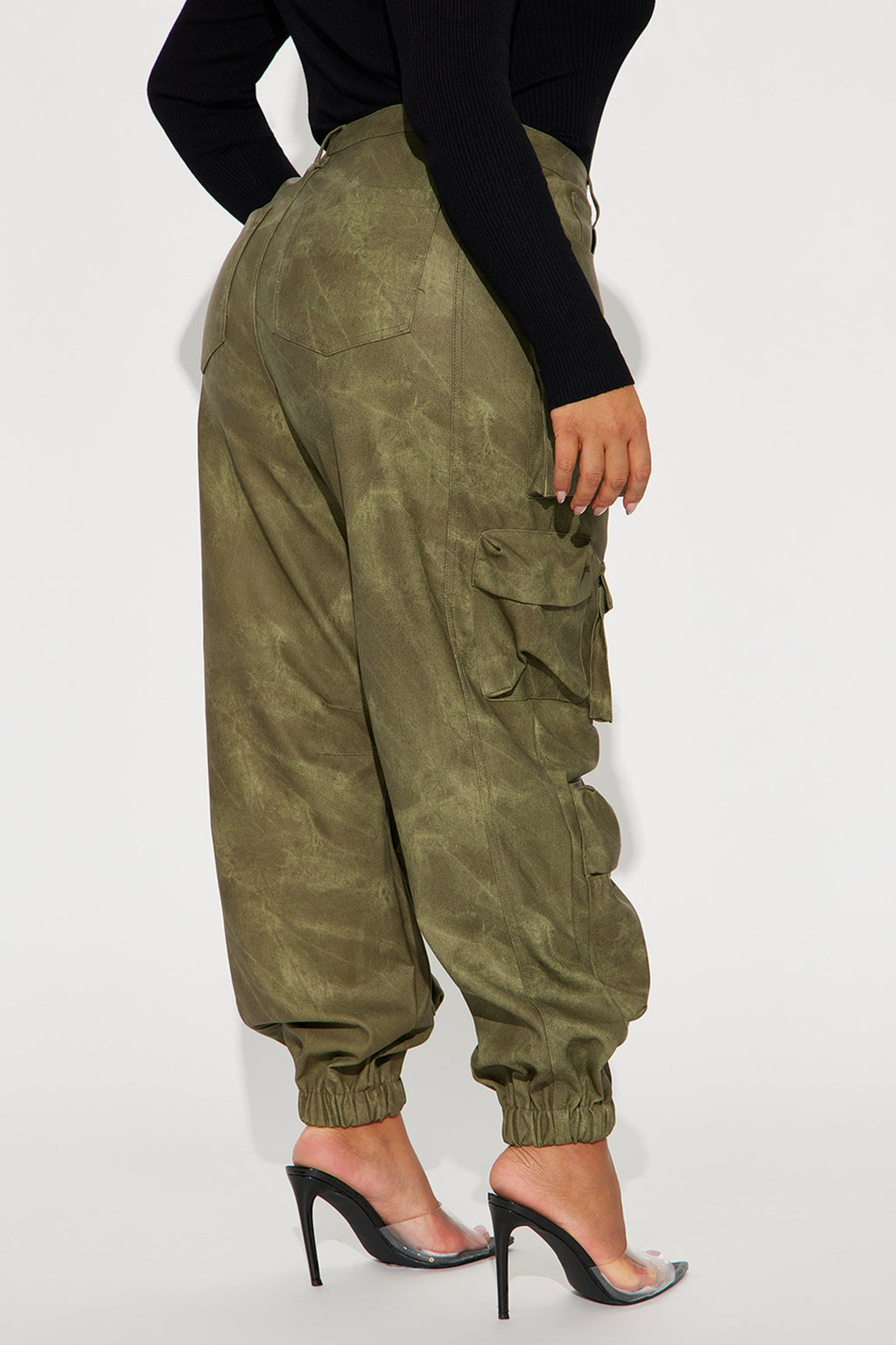 Harvey Washed Faux Leather Cargo Jogger - Olive