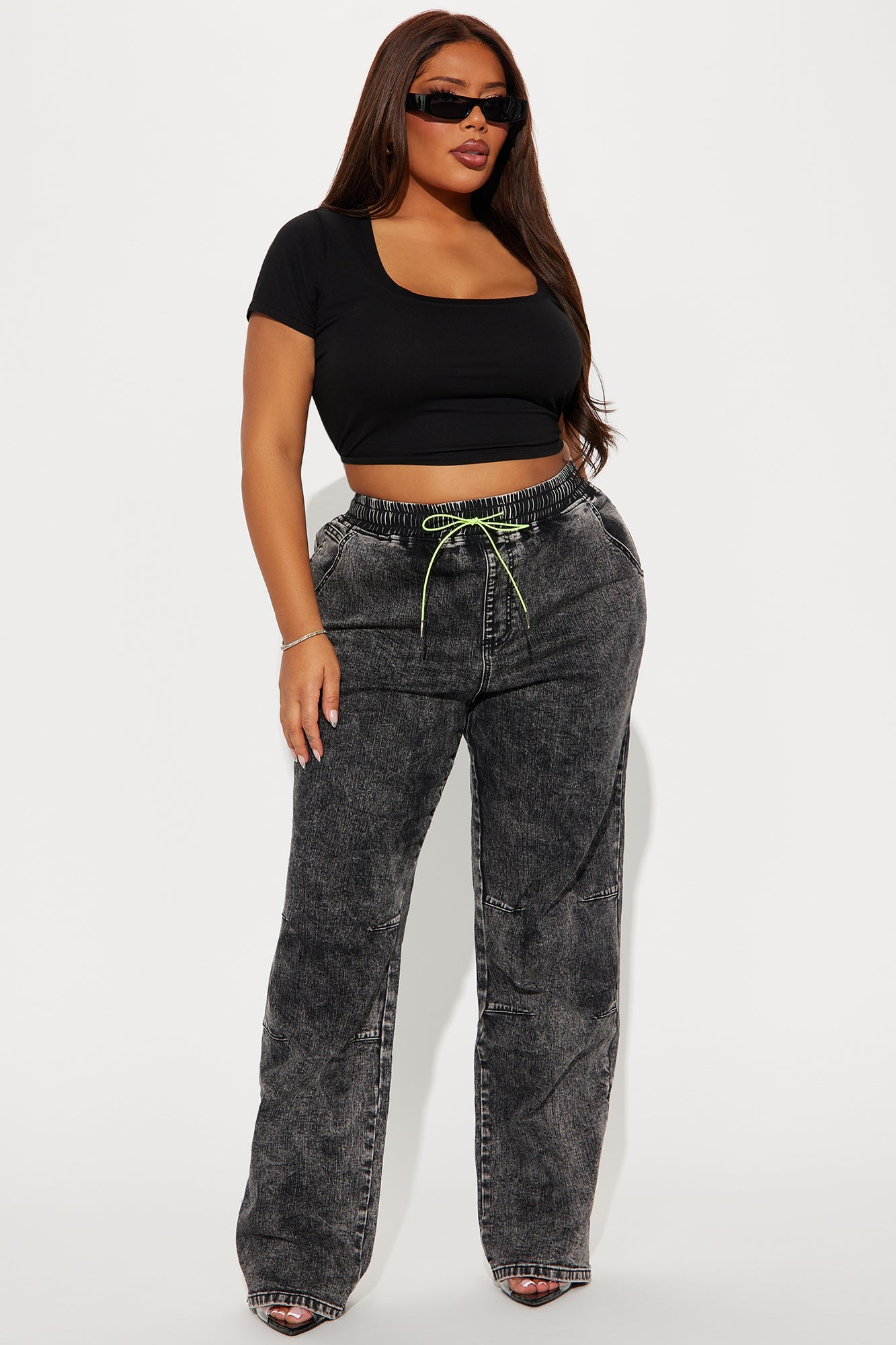 Stepping Out Zipper Straight Leg Jeans - Acid Wash Black