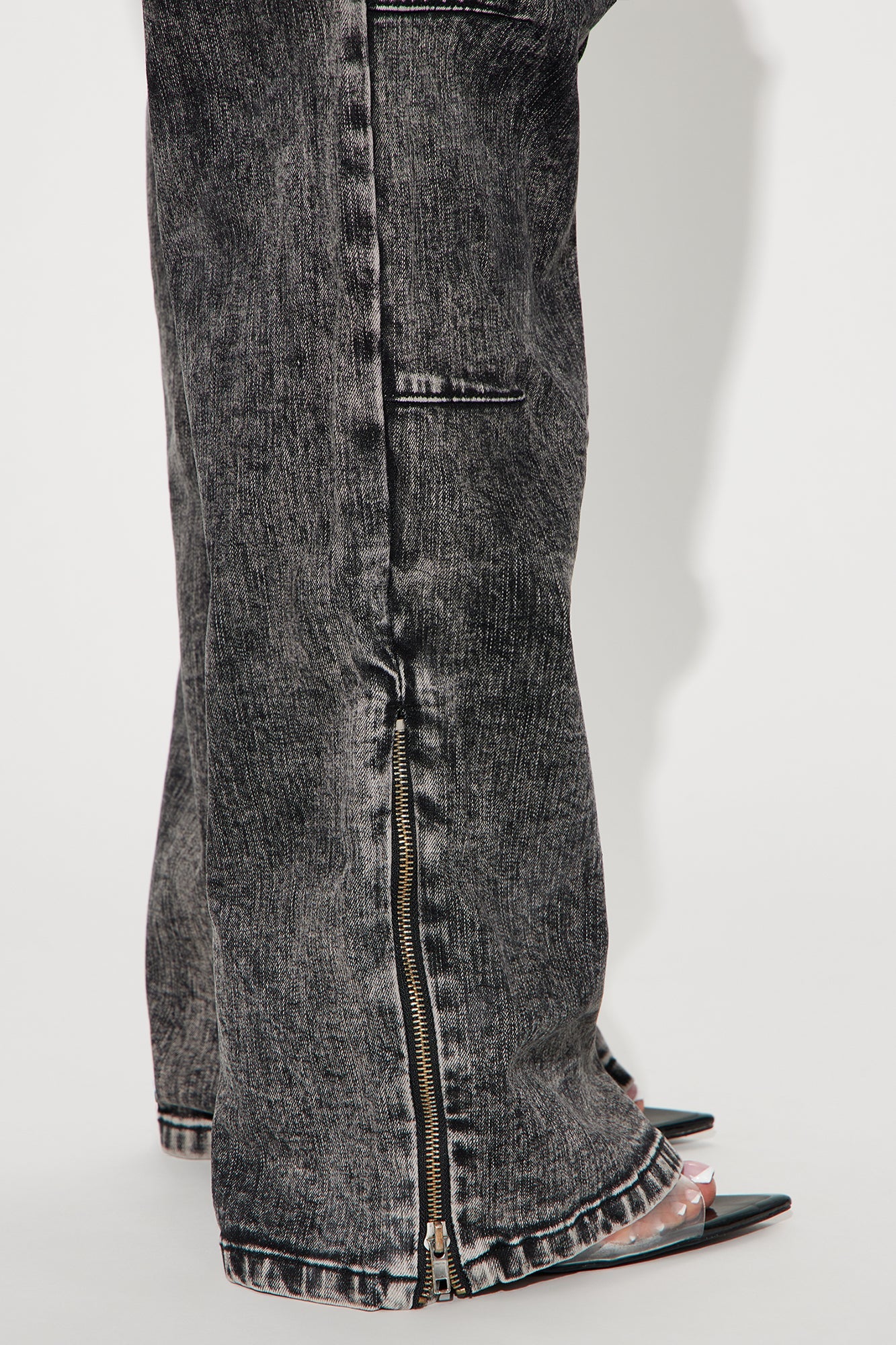Stepping Out Zipper Straight Leg Jeans - Acid Wash Black