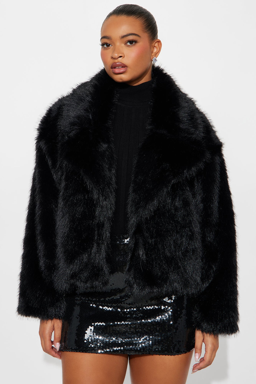 Chloe Faux Fur Cropped Coat - Black