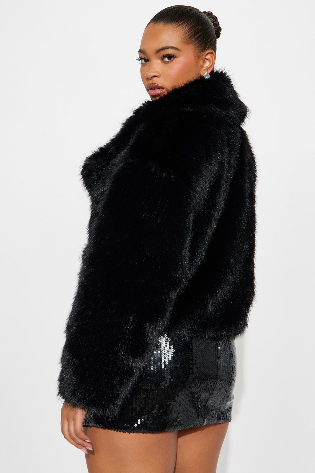 Chloe Faux Fur Cropped Coat - Black