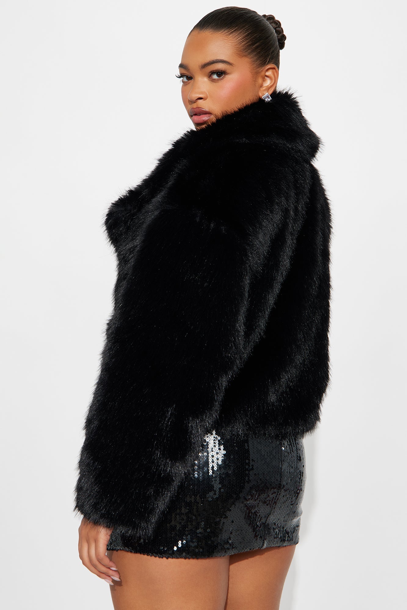 Chloe Faux Fur Cropped Coat - Black