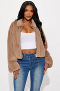 By My Side Faux Fur Bomber Jacket - Taupe