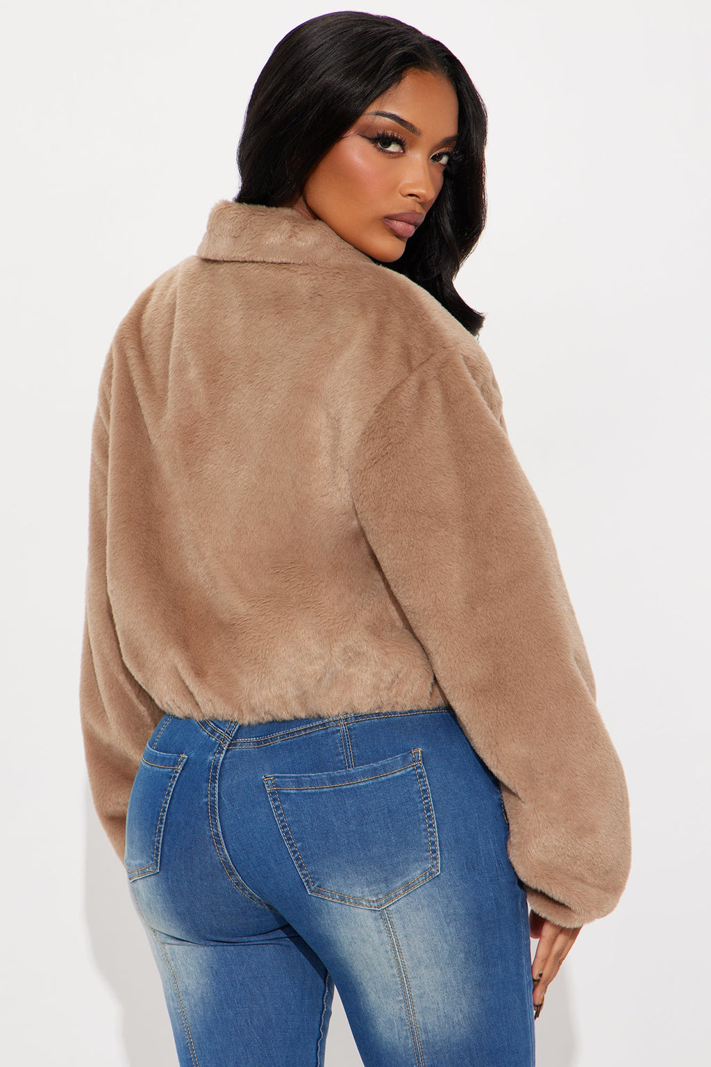 By My Side Faux Fur Bomber Jacket - Taupe