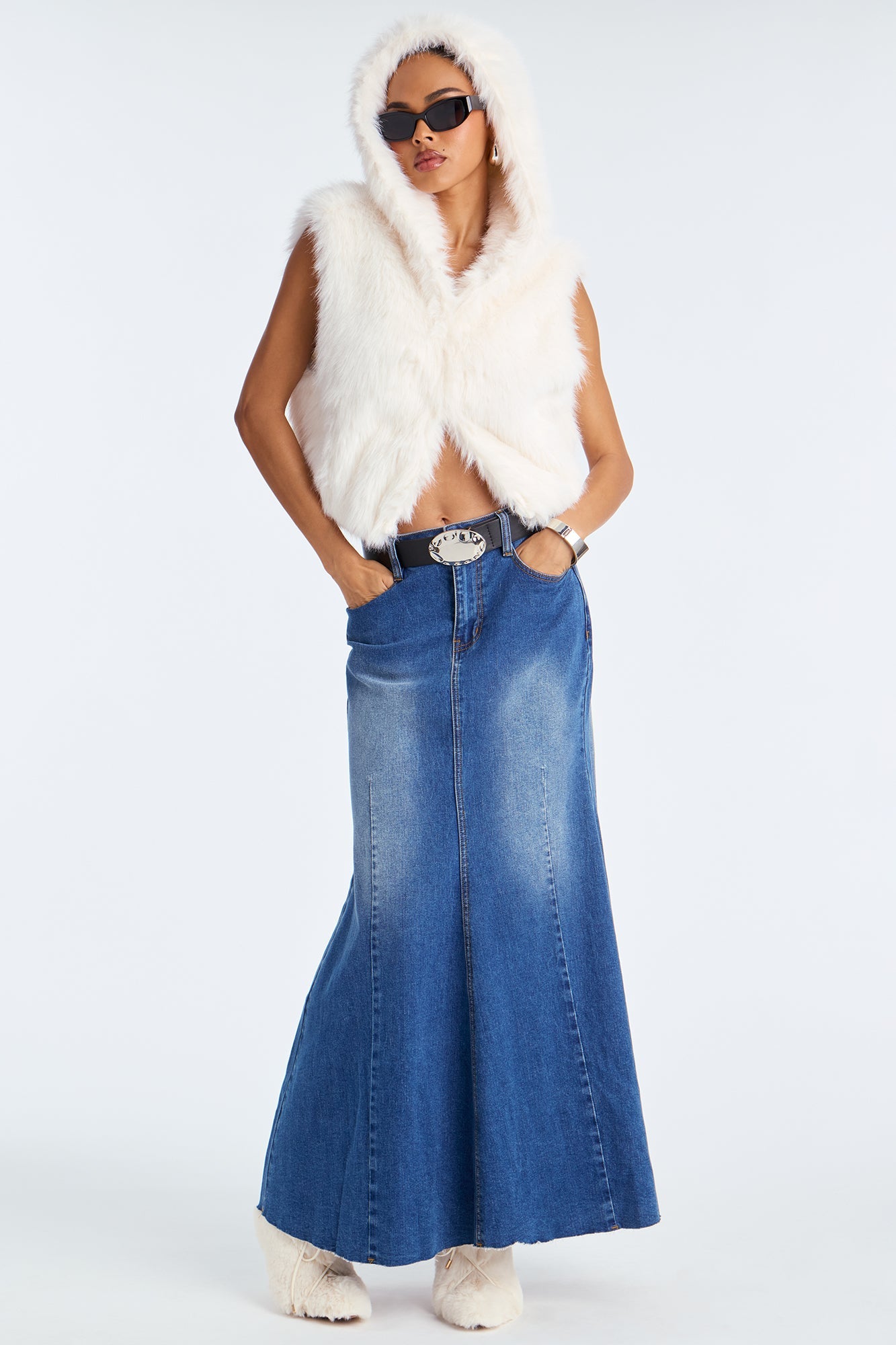 Eliza Faux Fur Hooded Vest - Cream