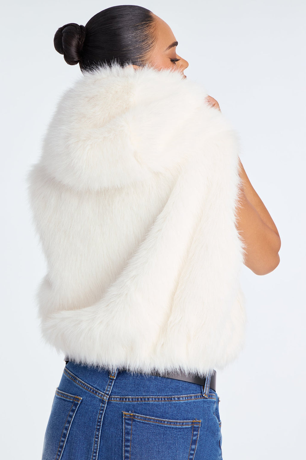 Eliza Faux Fur Hooded Vest - Cream